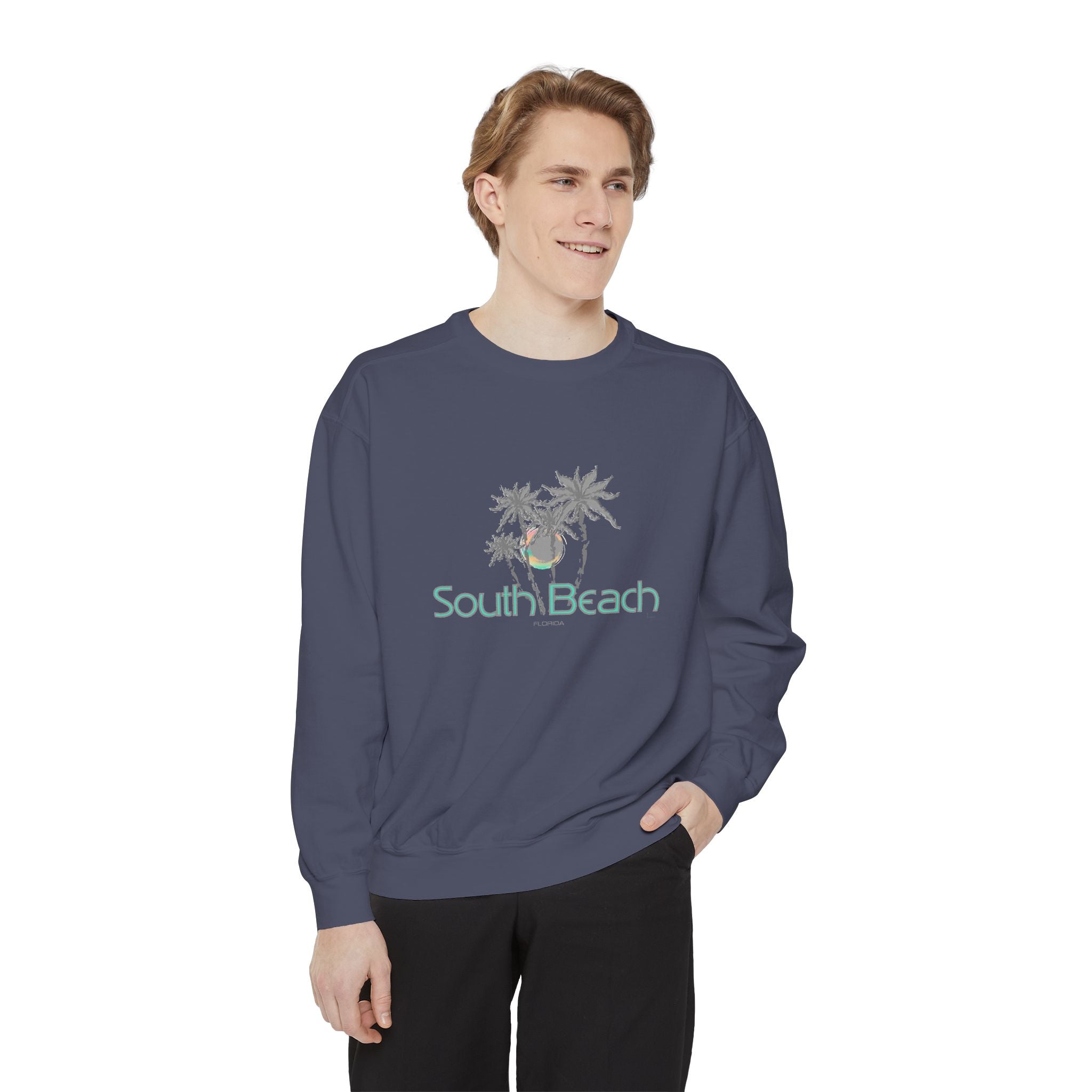 Miami Beach Palm Tree Graphic Sweatshirt - Unisex Garment-Dyed Sweatshirt