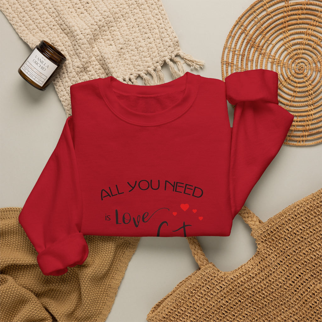 All You Need Is Love and a Cat Graphic Sweatshirt - Unisex Heavy Blend™ Crewneck Sweatshirt