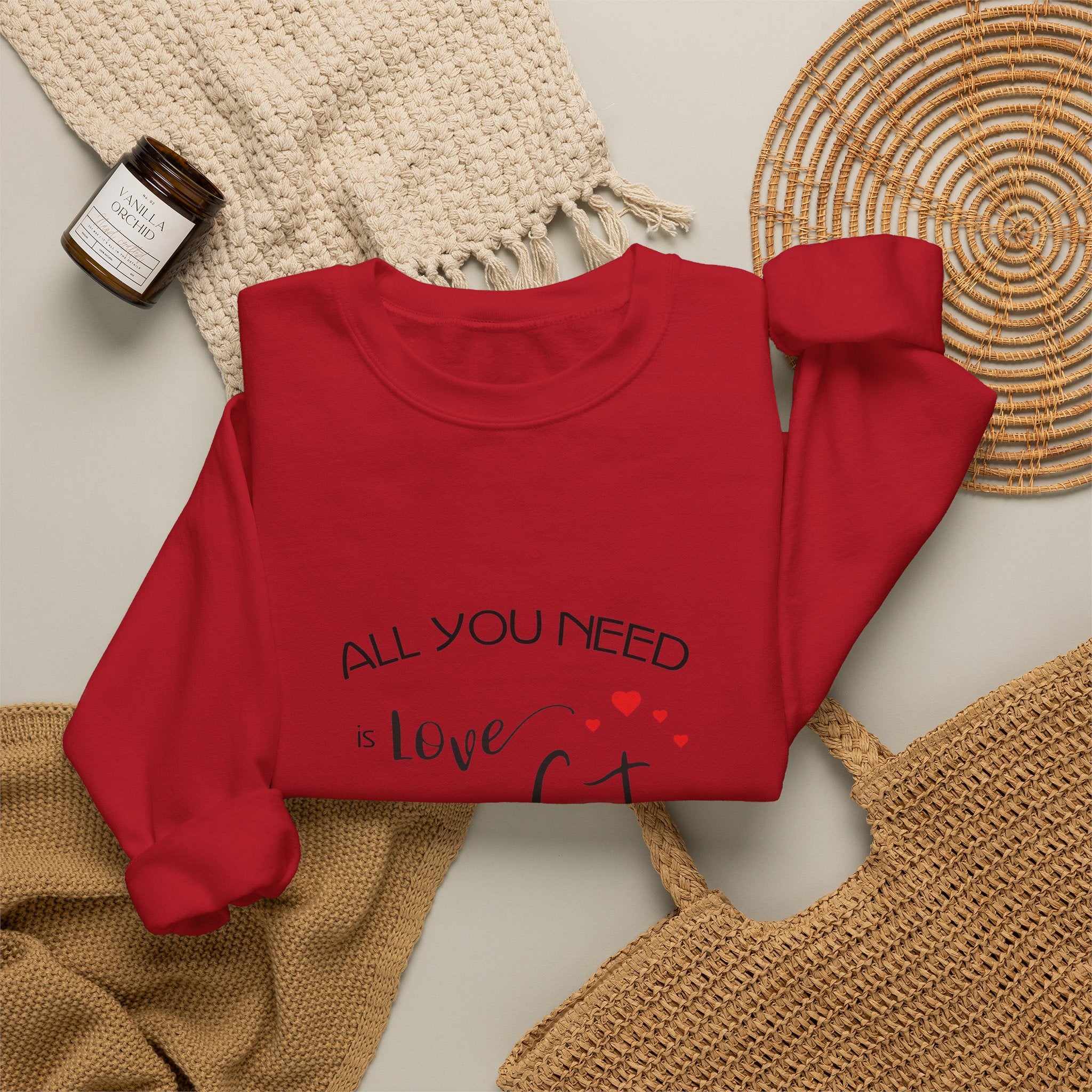 All You Need Is Love and a Cat Graphic Sweatshirt - Unisex Heavy Blend™ Crewneck Sweatshirt