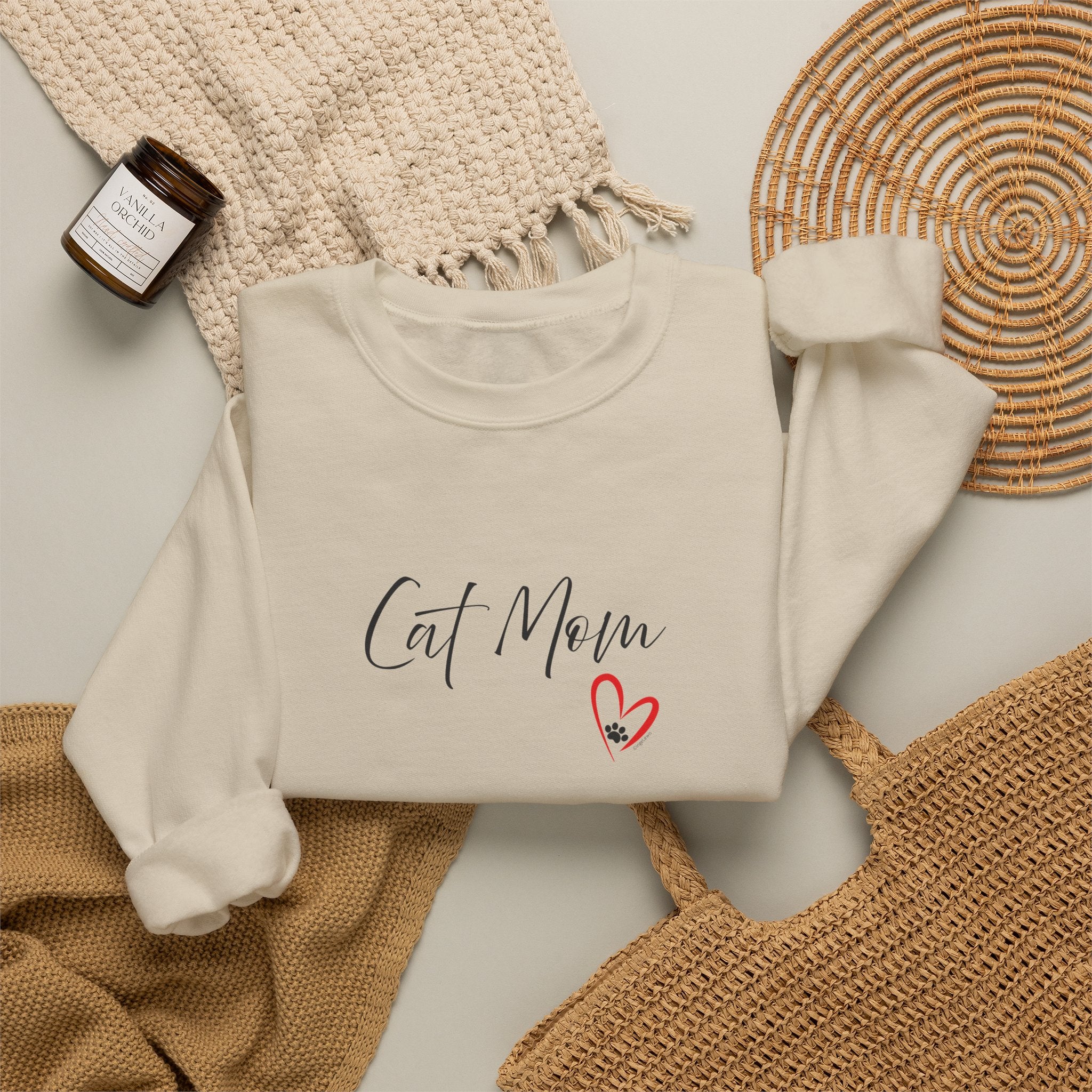 Cat Mom Heart Unisex Crewneck Sweatshirt