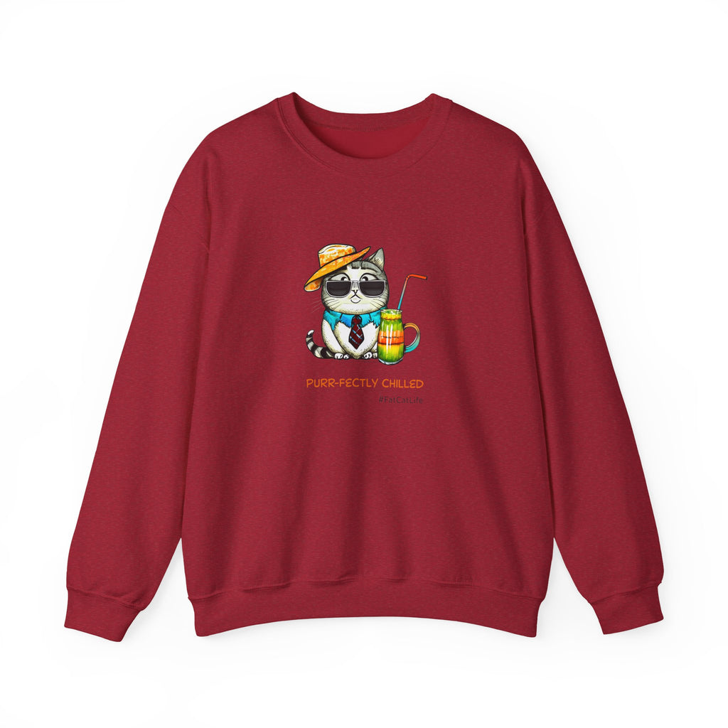 Fun Purr-fectly Chilled Cat Graphic Unisex Heavy Blend™ Crewneck Sweatshirt