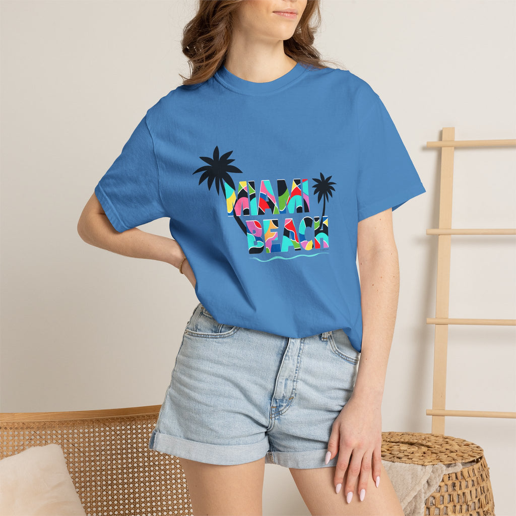 MIAMI BEACH Color Block Graphic Unisex Garment-Dyed T-shirt