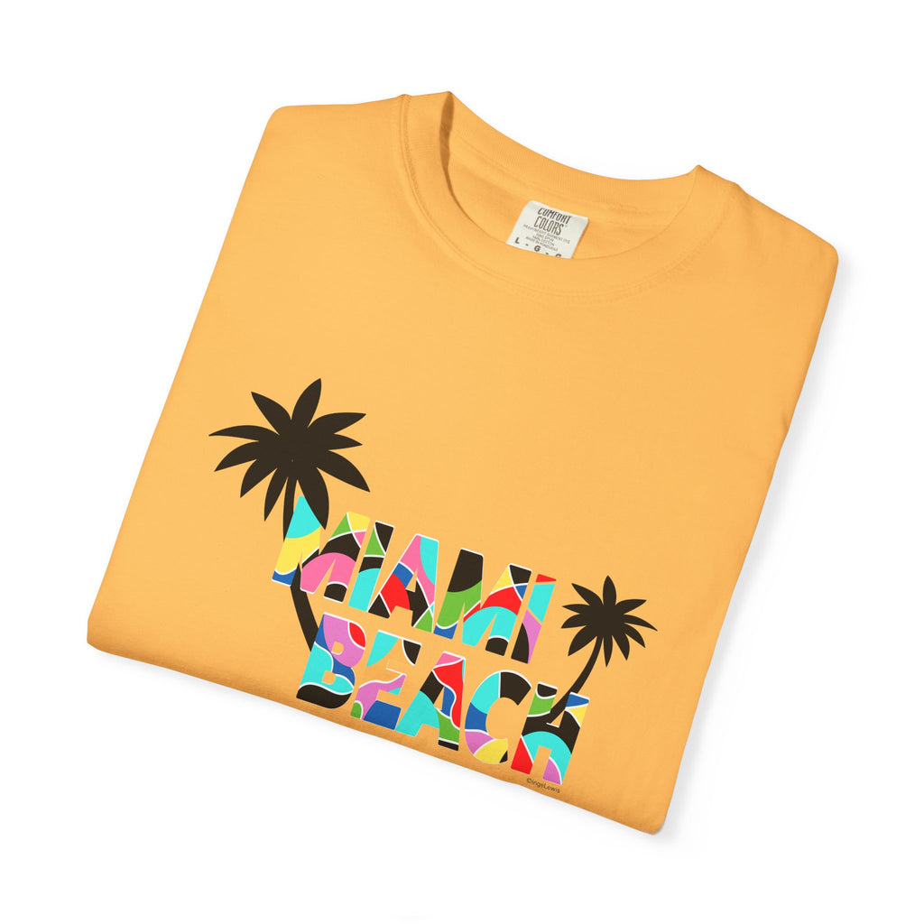 MIAMI BEACH Color Block Graphic Unisex Garment-Dyed T-shirt