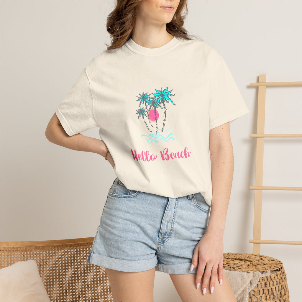 Hello Beach Graphic Unisex Garment-Dyed T-shirt