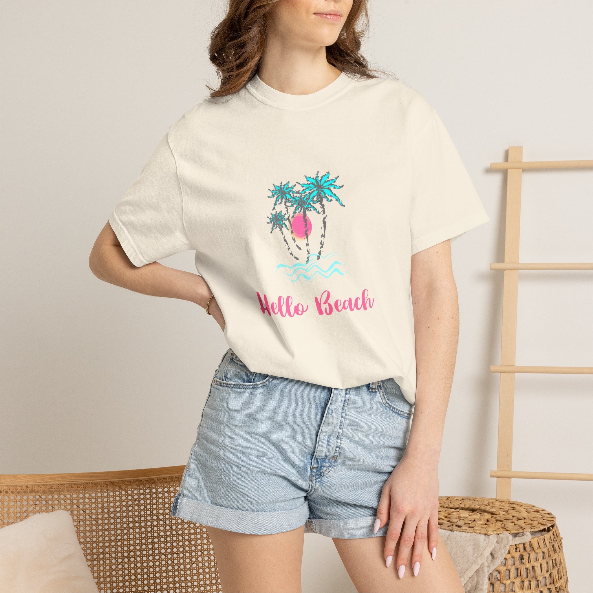 Hello Beach Graphic Unisex Garment-Dyed T-shirt