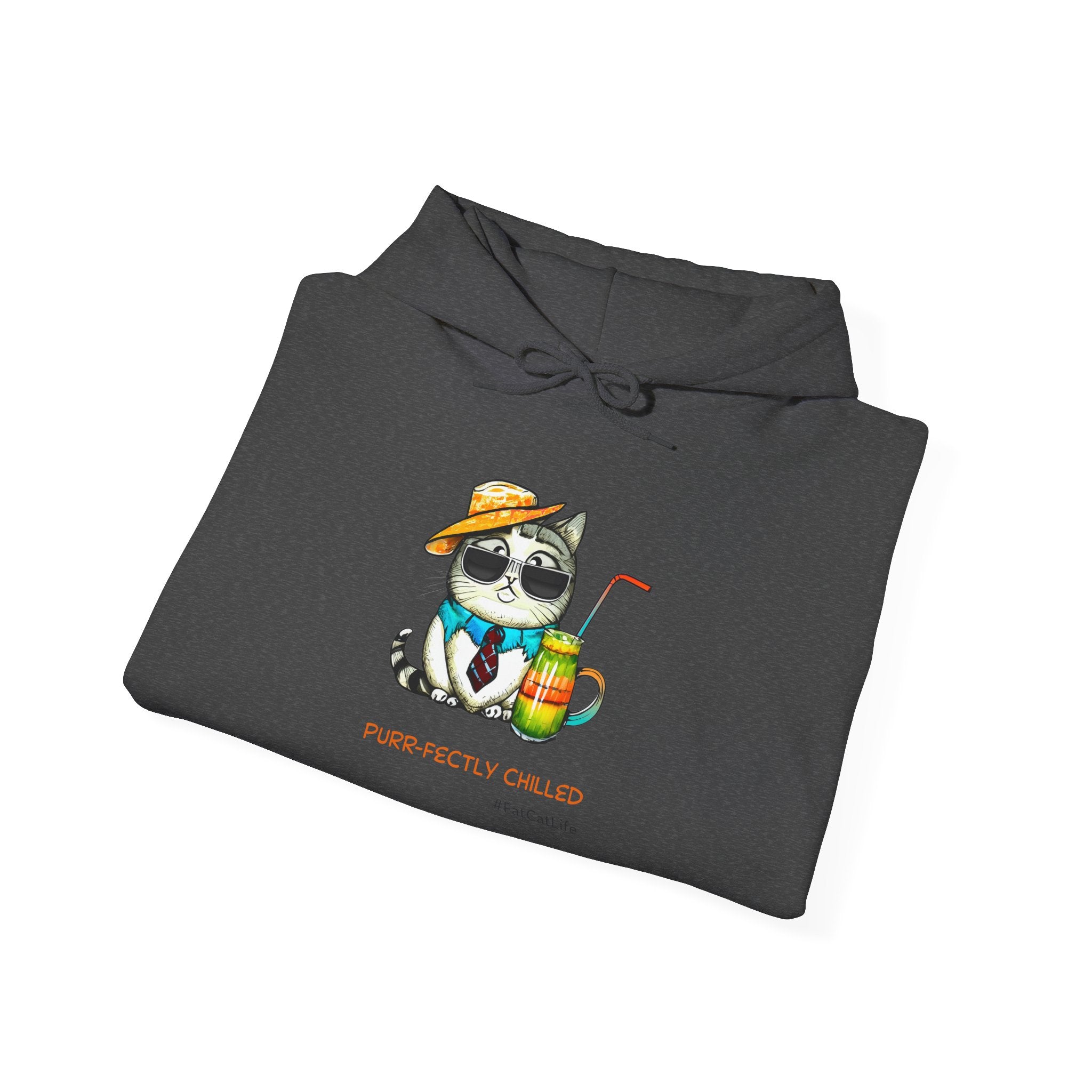 Purr-fectly Chilled Cat Graphic Hoodie Unisex Heavy Blend™ Hooded Sweatshirt