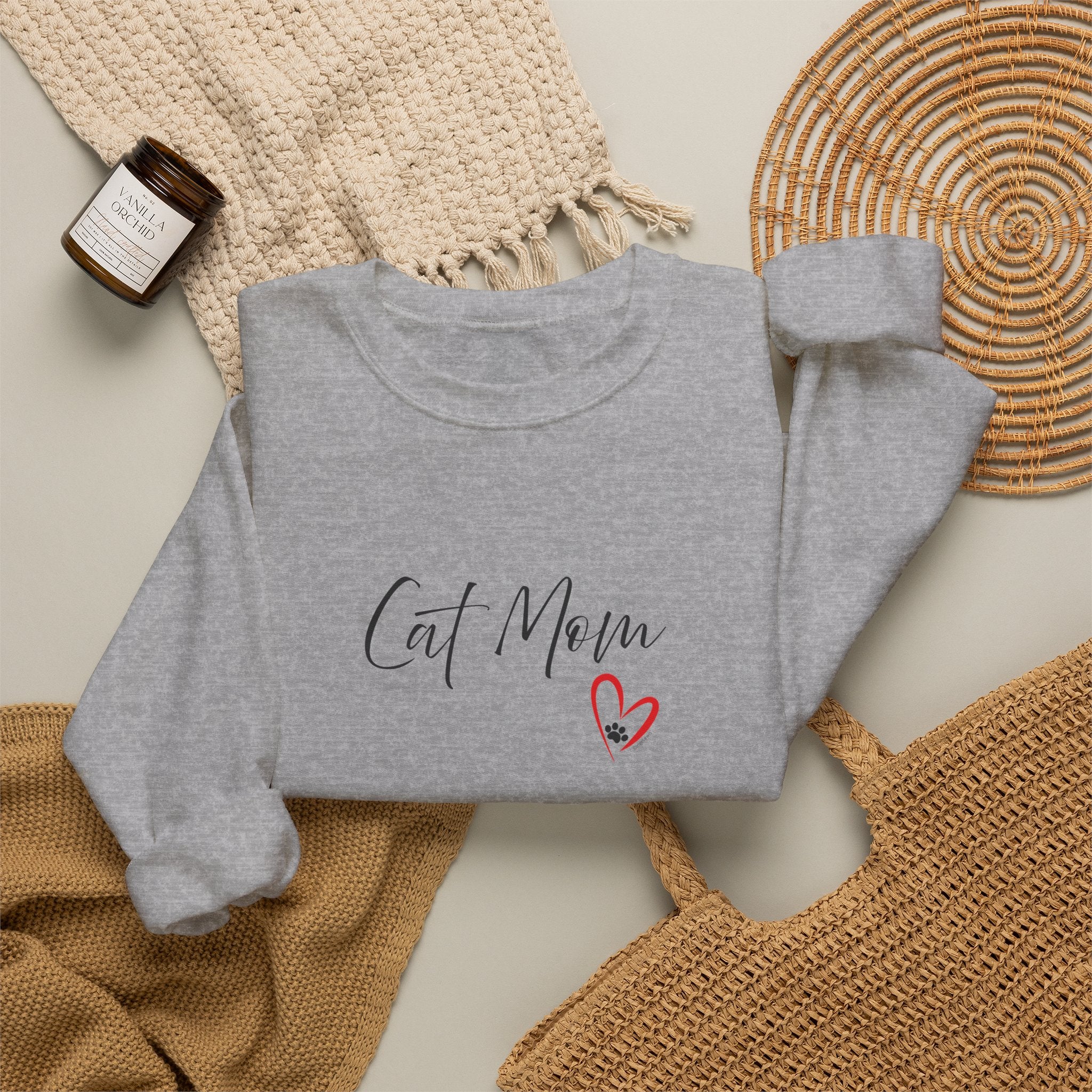 Cat Mom Heart Unisex Crewneck Sweatshirt