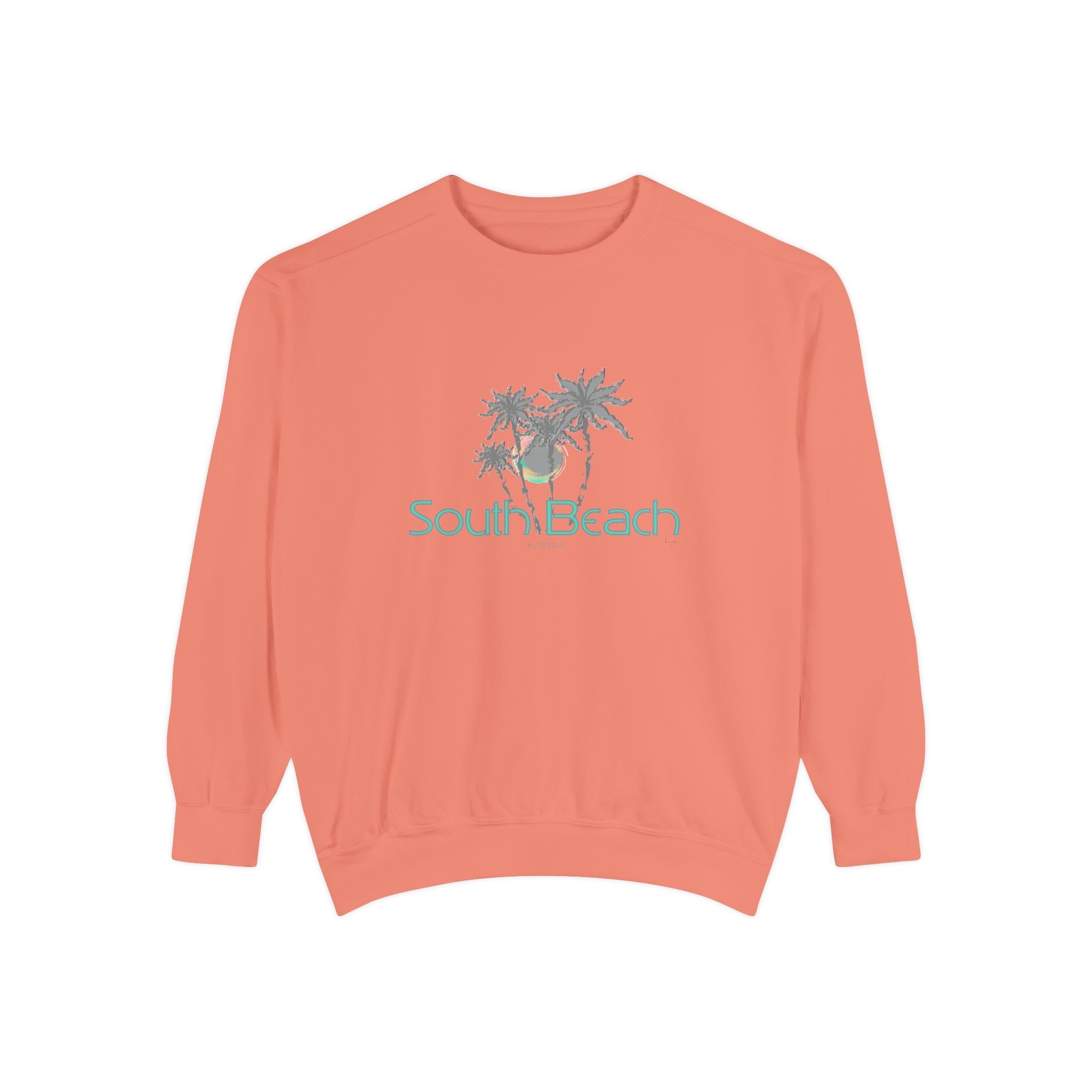 Miami Beach Palm Tree Graphic Sweatshirt - Unisex Garment-Dyed Sweatshirt