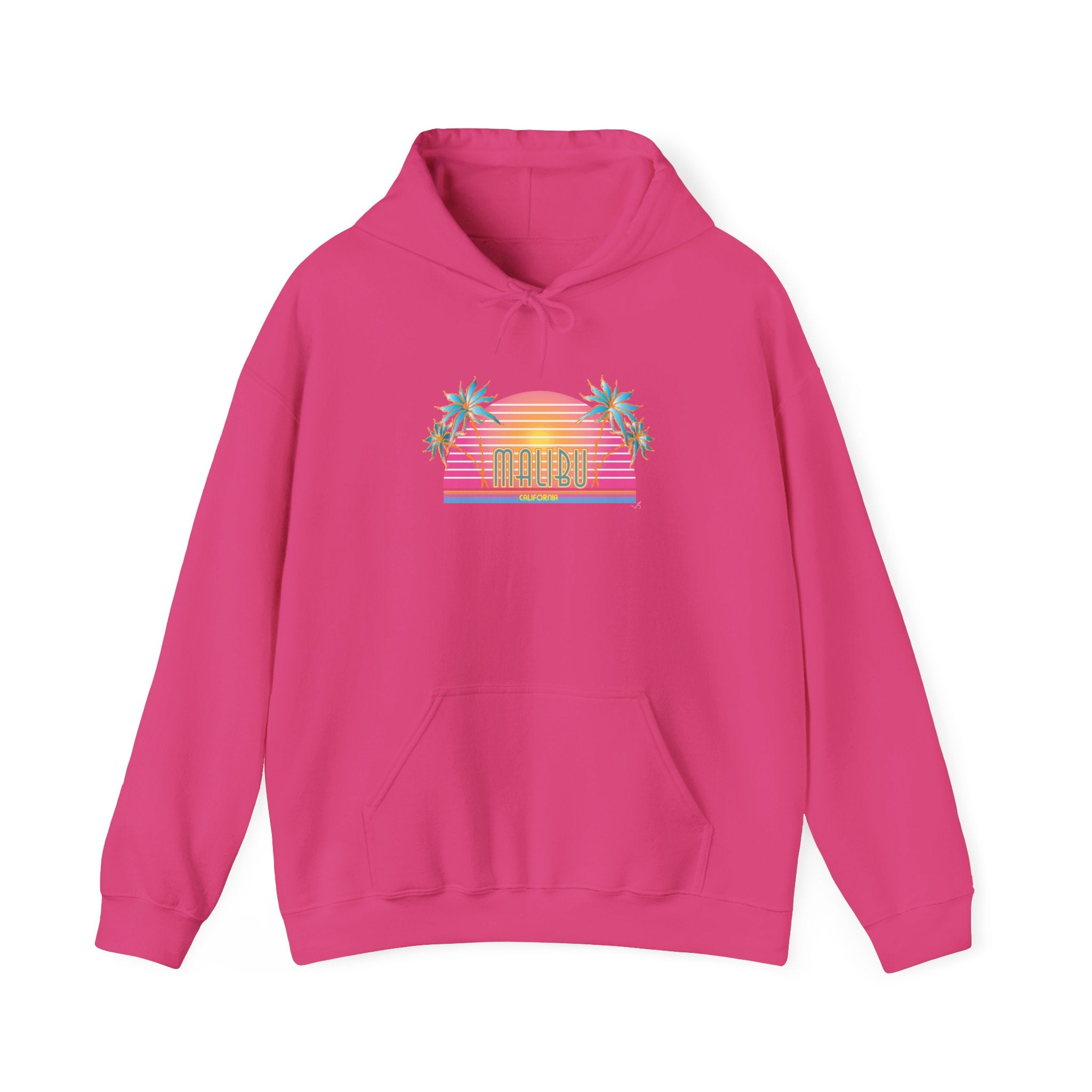 Retro Malibu Sunset Hoodie — Palm Tree Tropical Graphic