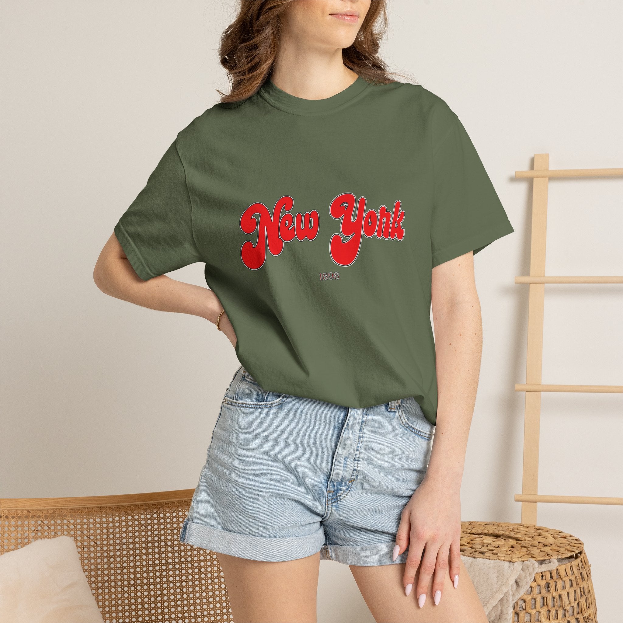 New York 1898 Black Red Lettering Graphic Tee