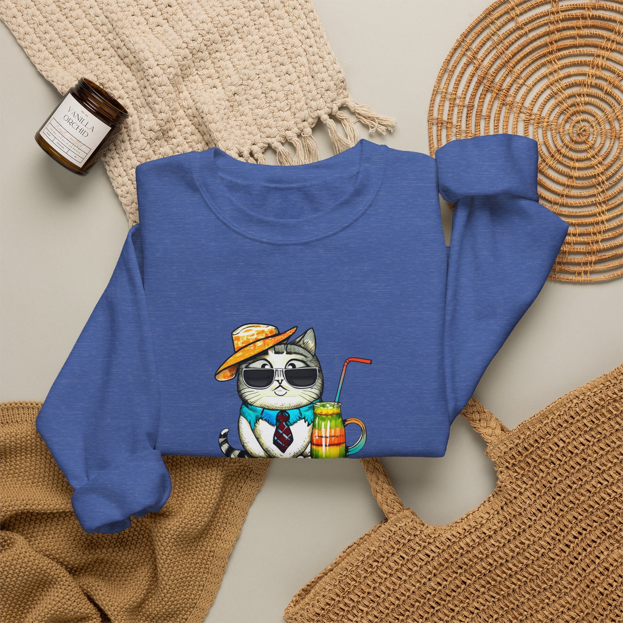 Fun Purr-fectly Chilled Cat Graphic Unisex Heavy Blend™ Crewneck Sweatshirt