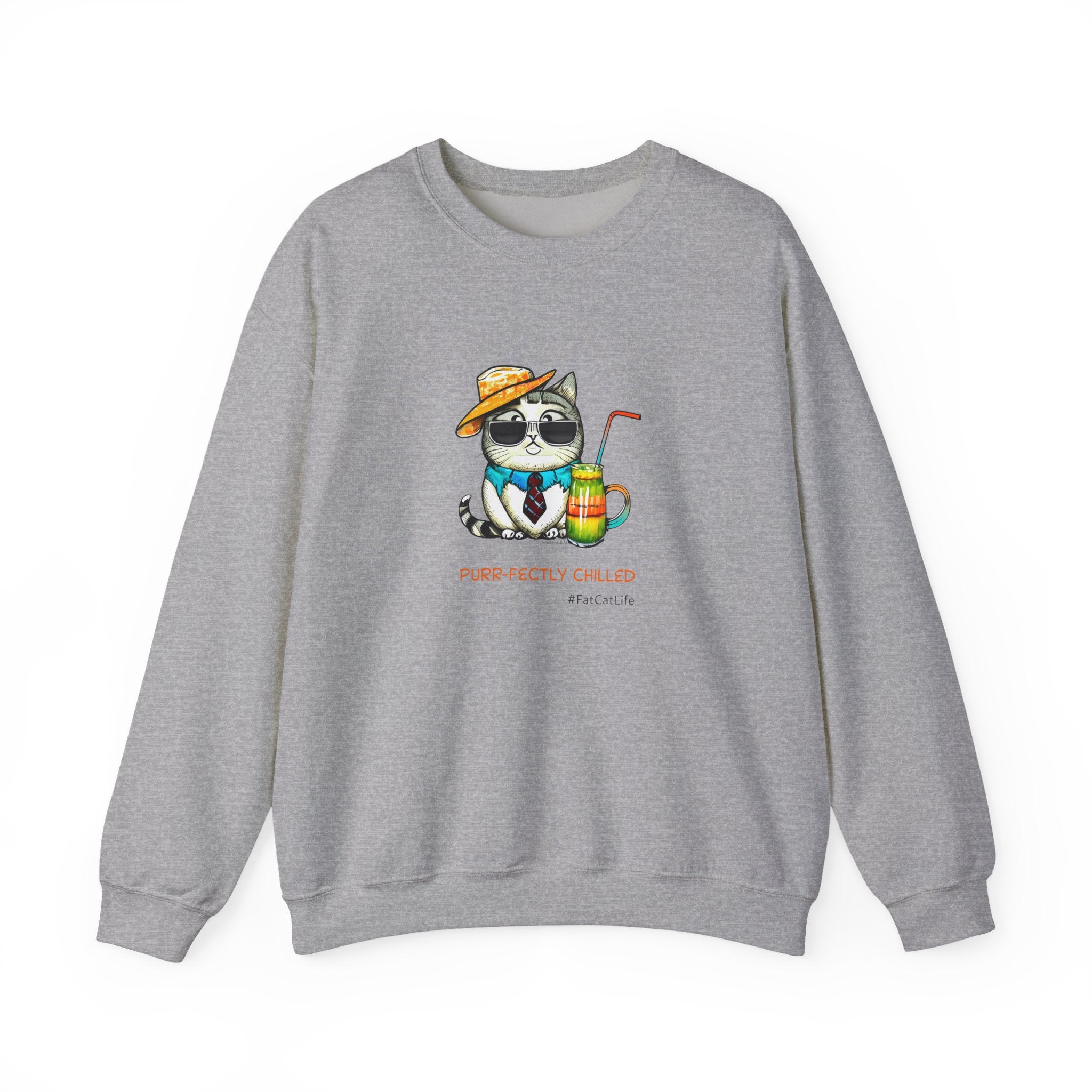 Fun Purr-fectly Chilled Cat Graphic Unisex Heavy Blend™ Crewneck Sweatshirt