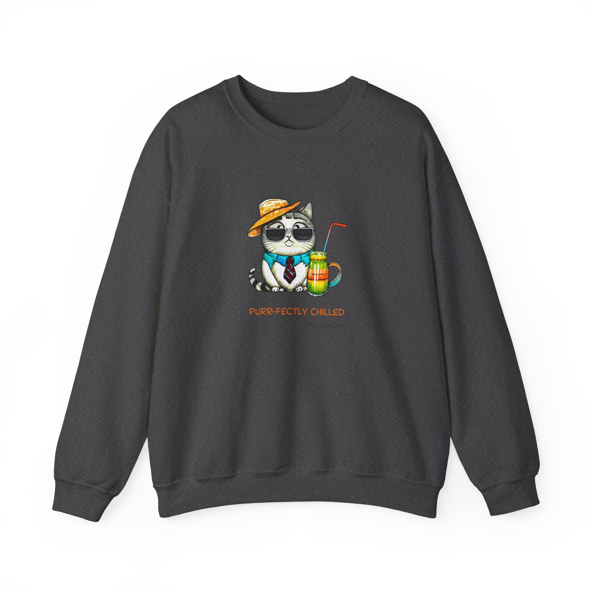 Fun Purr-fectly Chilled Cat Graphic Unisex Heavy Blend™ Crewneck Sweatshirt