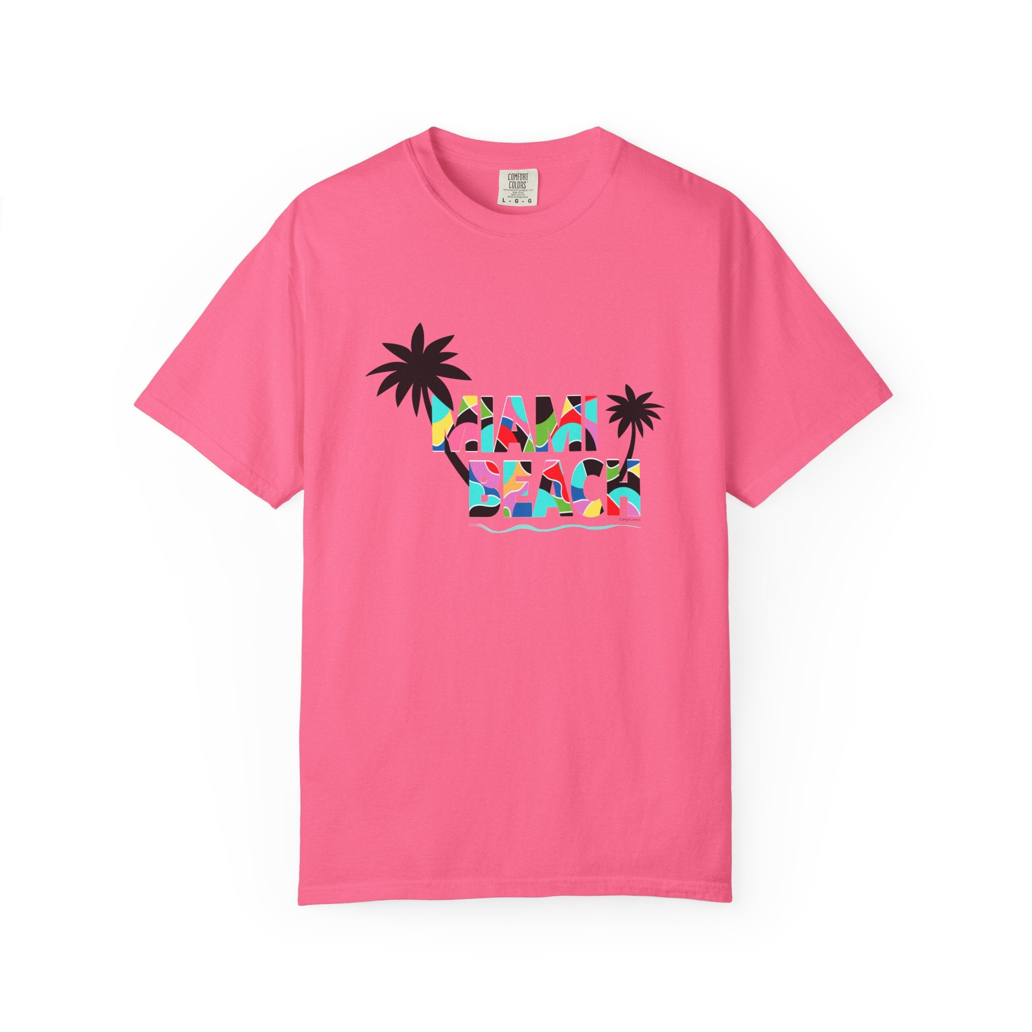 MIAMI BEACH Color Block Graphic Unisex Garment-Dyed T-shirt