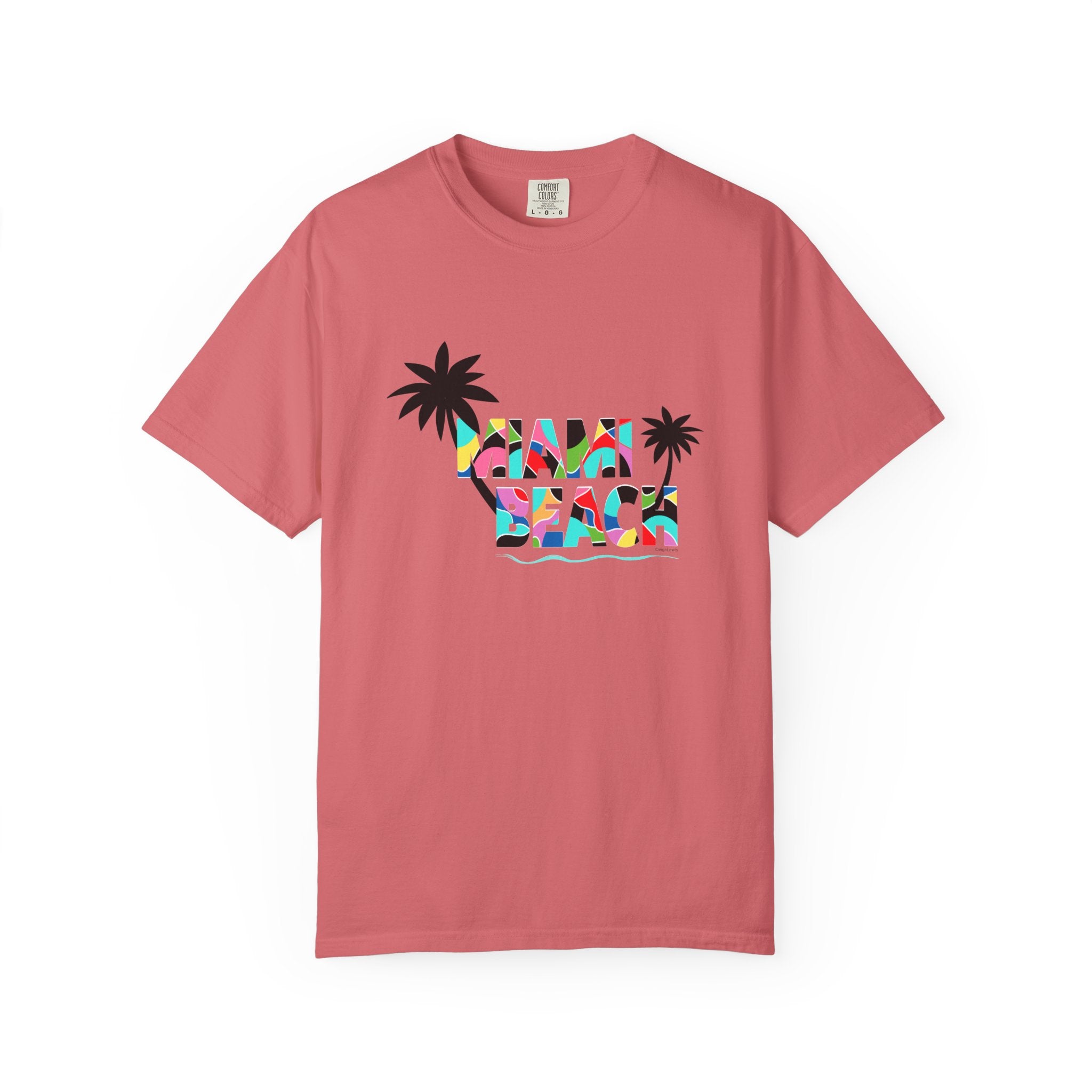 MIAMI BEACH Color Block Graphic Unisex Garment-Dyed T-shirt