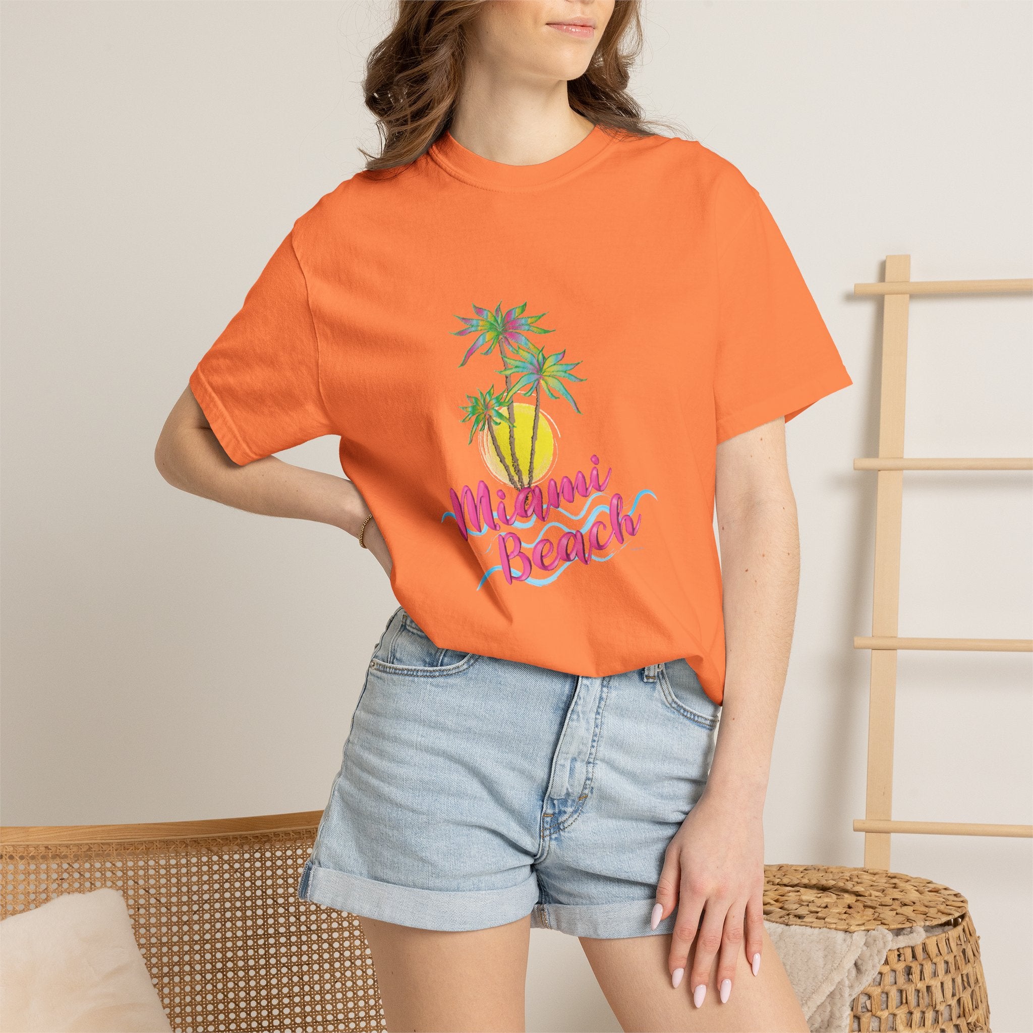 MIAMI BEACH Palm Sunset Graphic Unisex Garment-Dyed T-shirt