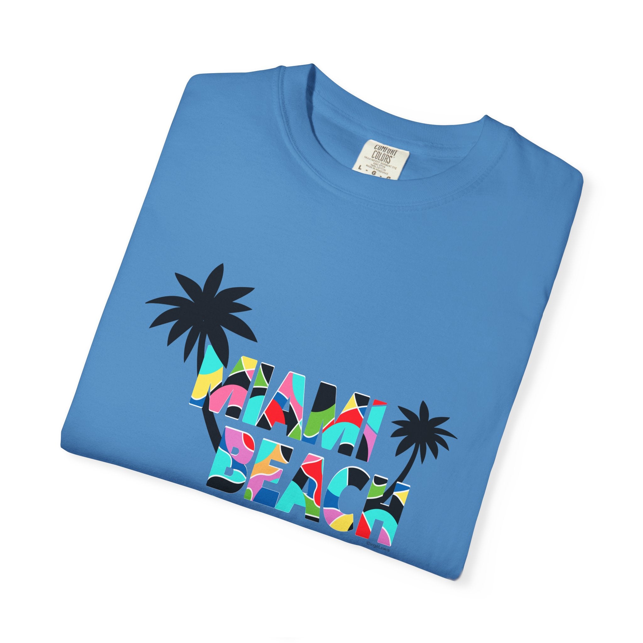 MIAMI BEACH Color Block Graphic Unisex Garment-Dyed T-shirt