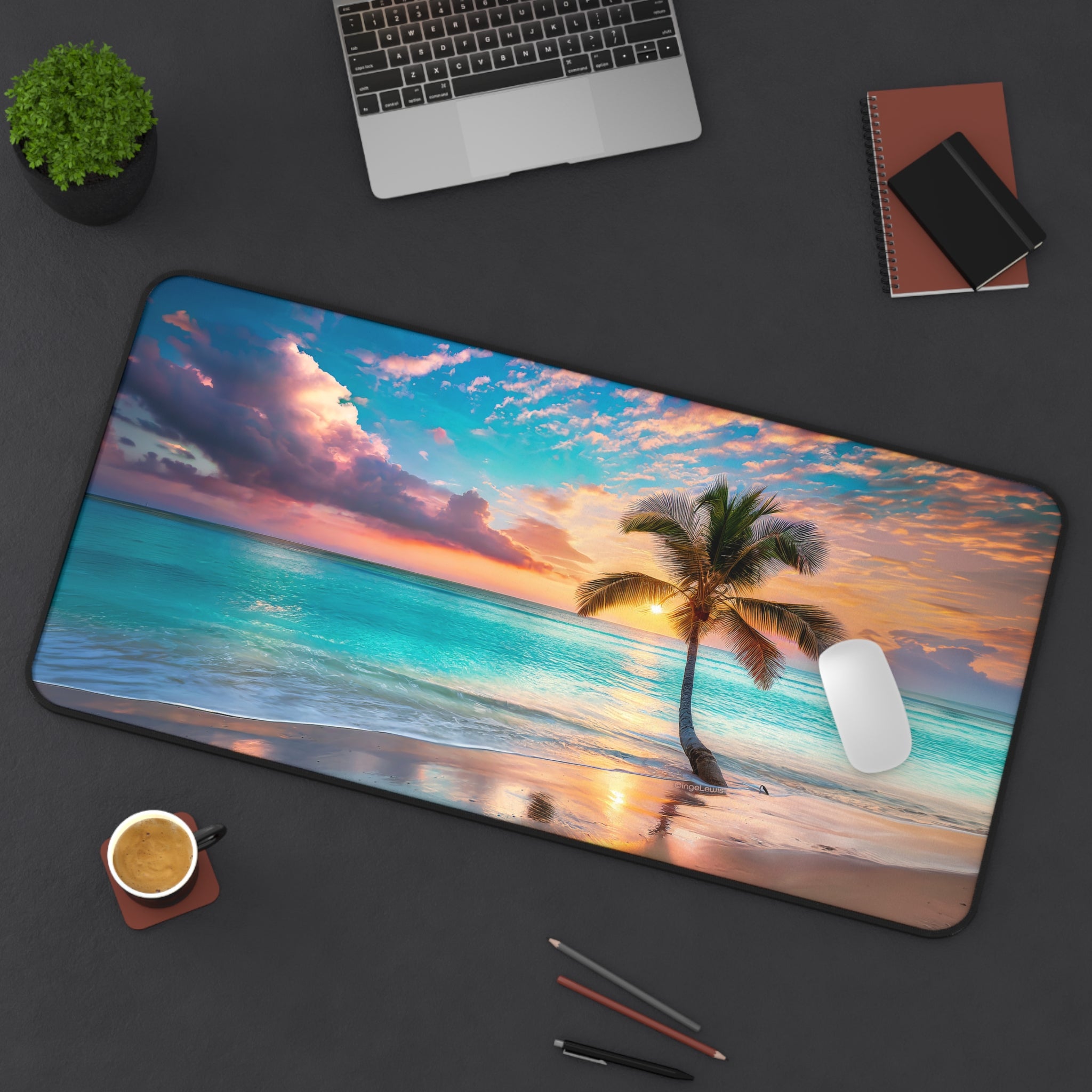 Tropical Island Sunset Desk Mat – Relaxing Beach Workspace Decor