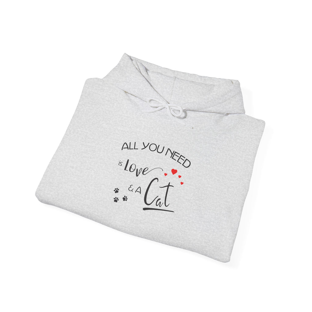 All You Need Is Love and a Cat Graphic Hoodie - Unisex Heavy Blend™ Hooded Sweatshirt