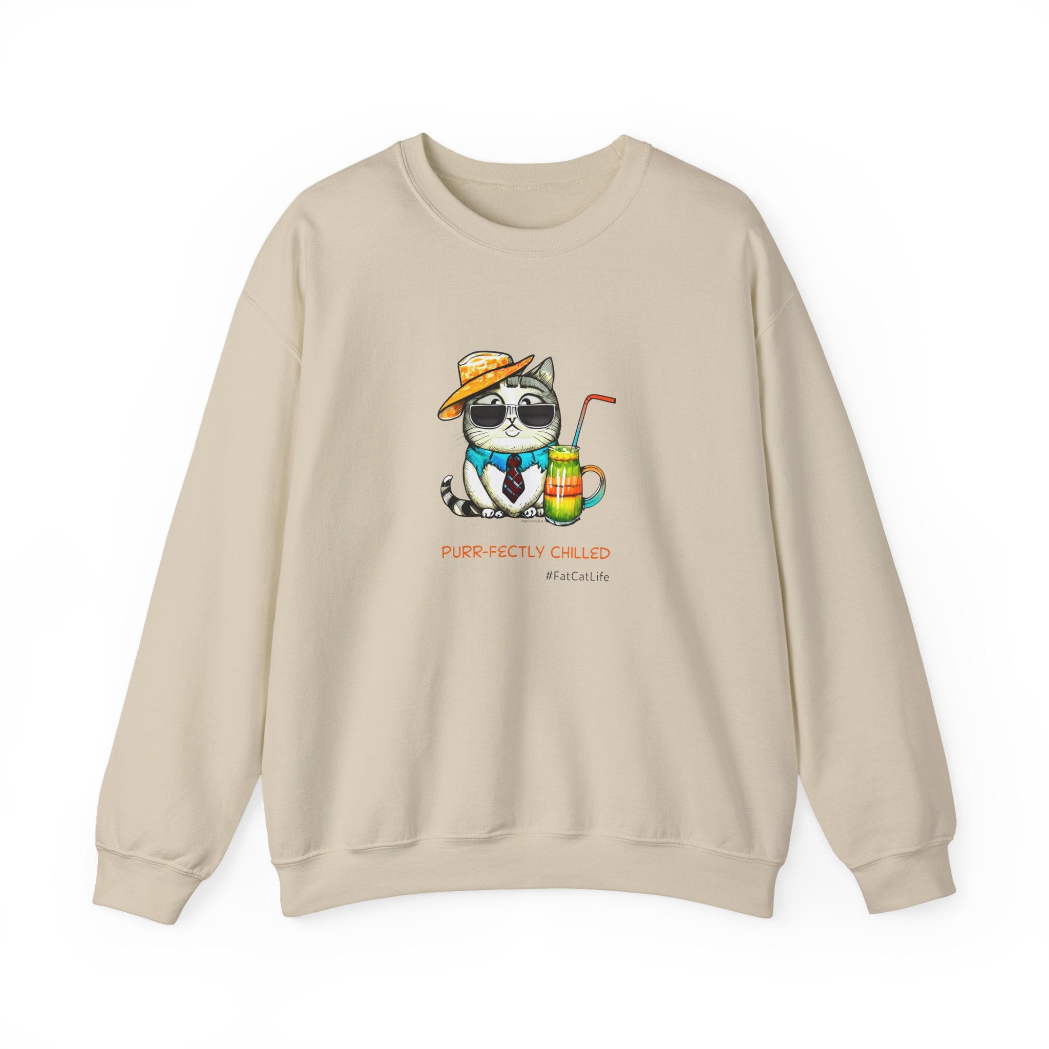 Fun Purr-fectly Chilled Cat Graphic Unisex Heavy Blend™ Crewneck Sweatshirt