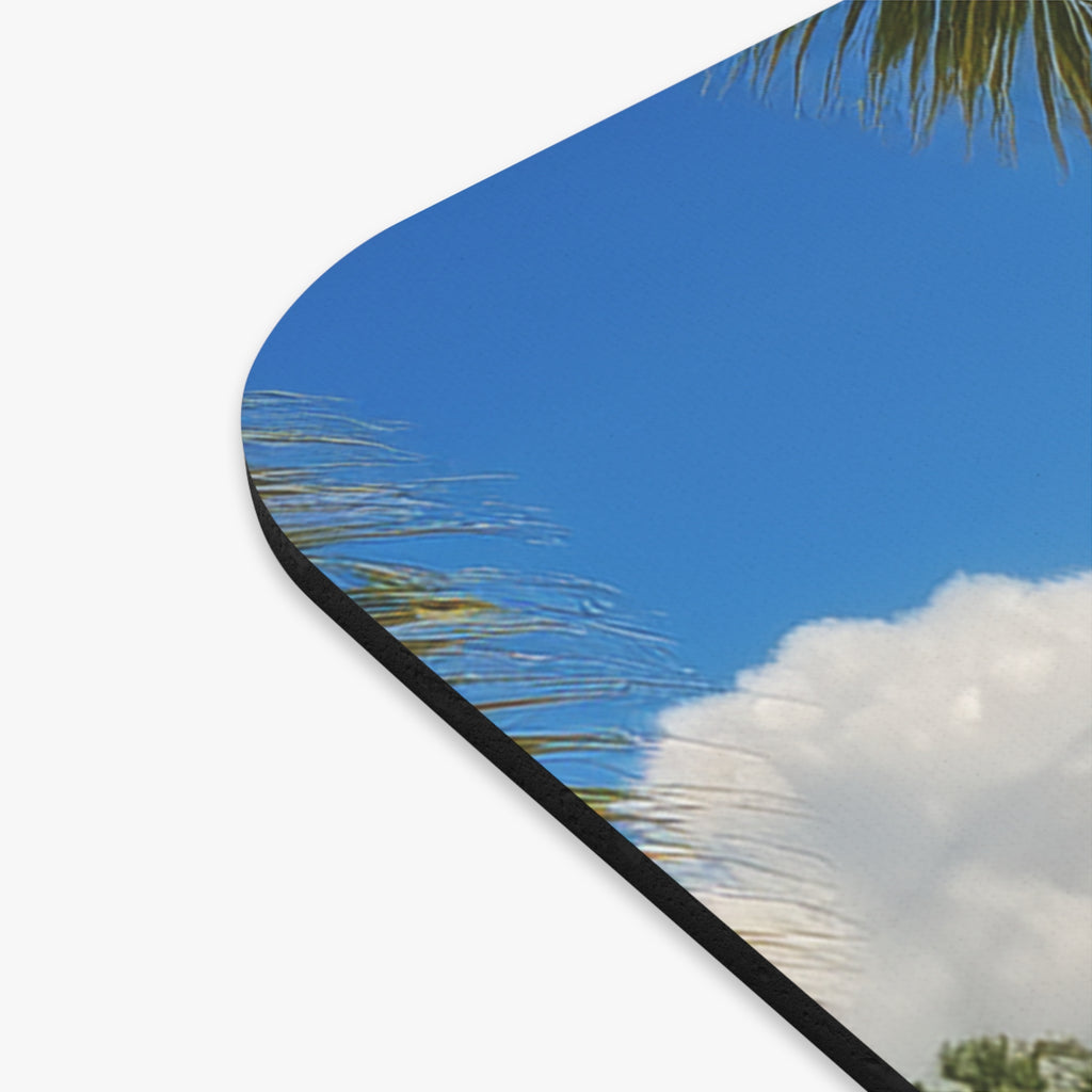 Happy Labrador Tropical Mouse Pad – Yellow Lab Beach & Flower Design