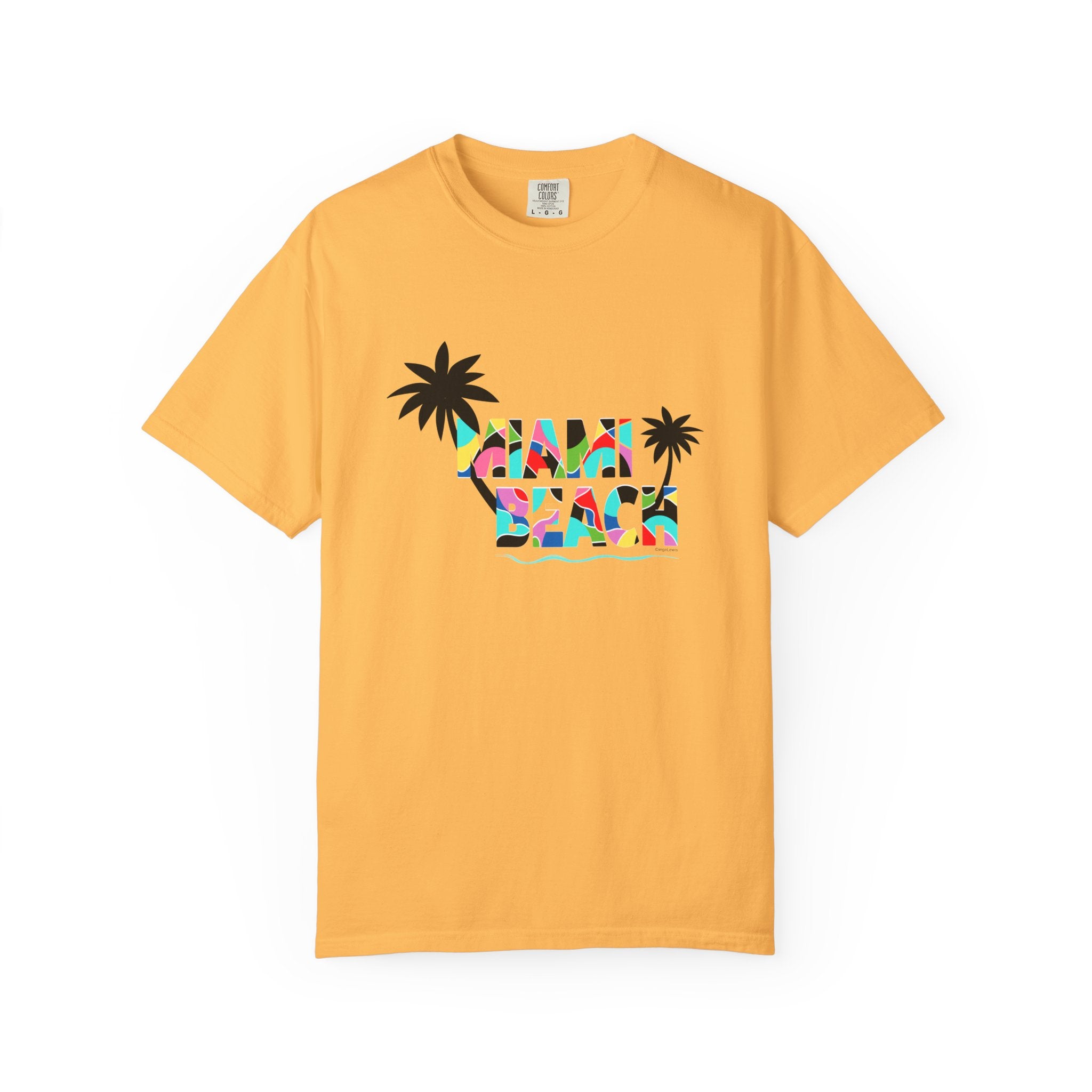 MIAMI BEACH Color Block Graphic Unisex Garment-Dyed T-shirt