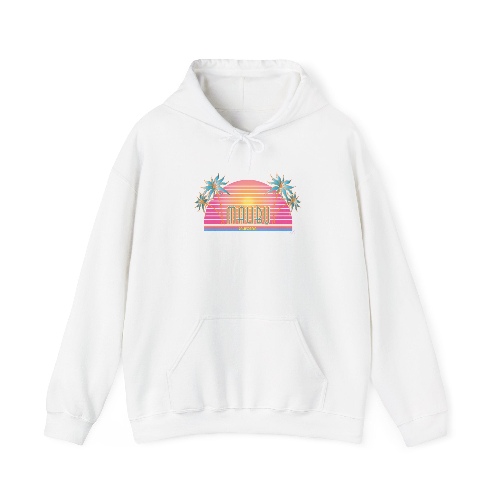 Retro Malibu Sunset Hoodie — Palm Tree Tropical Graphic