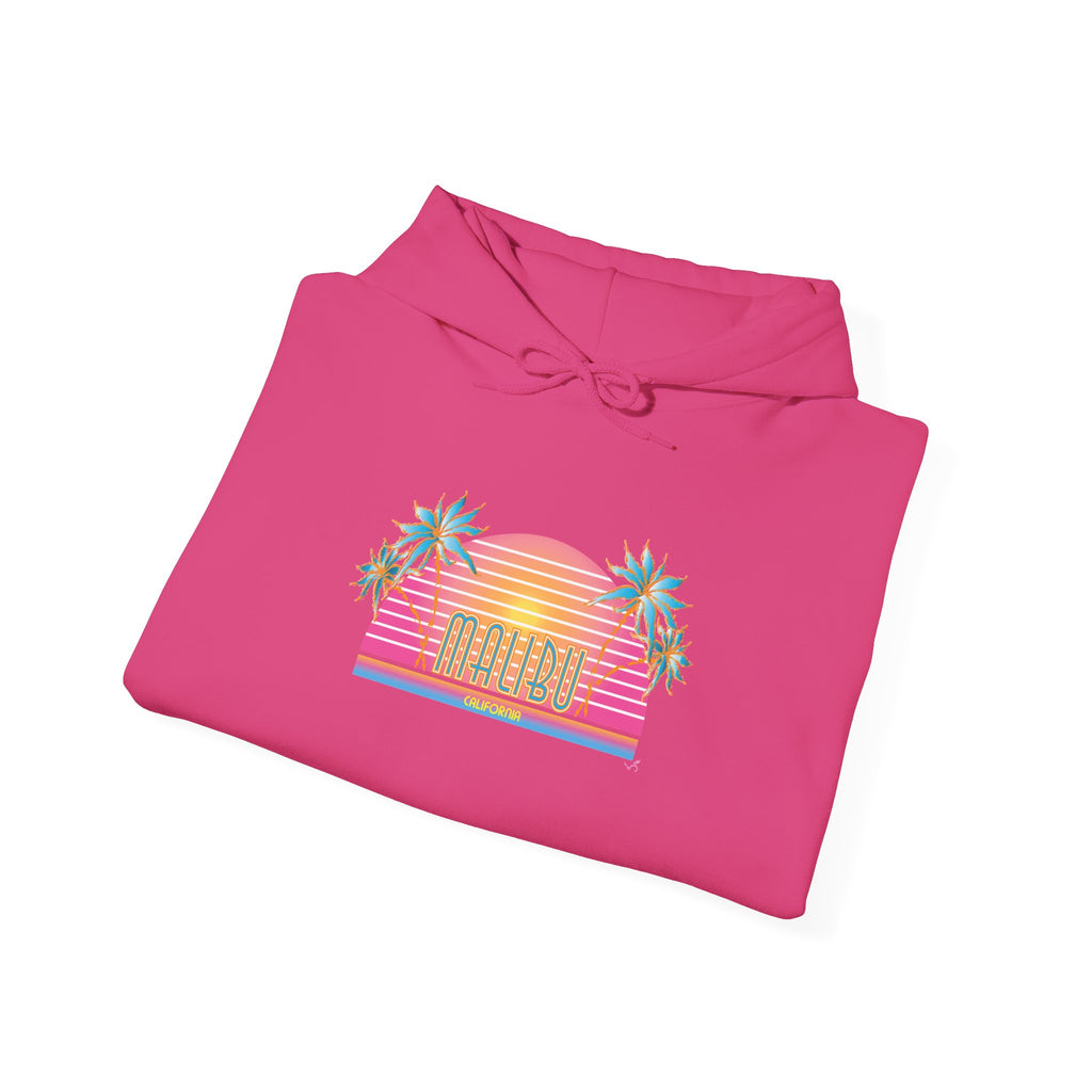 Retro Malibu Sunset Hoodie — Palm Tree Tropical Graphic