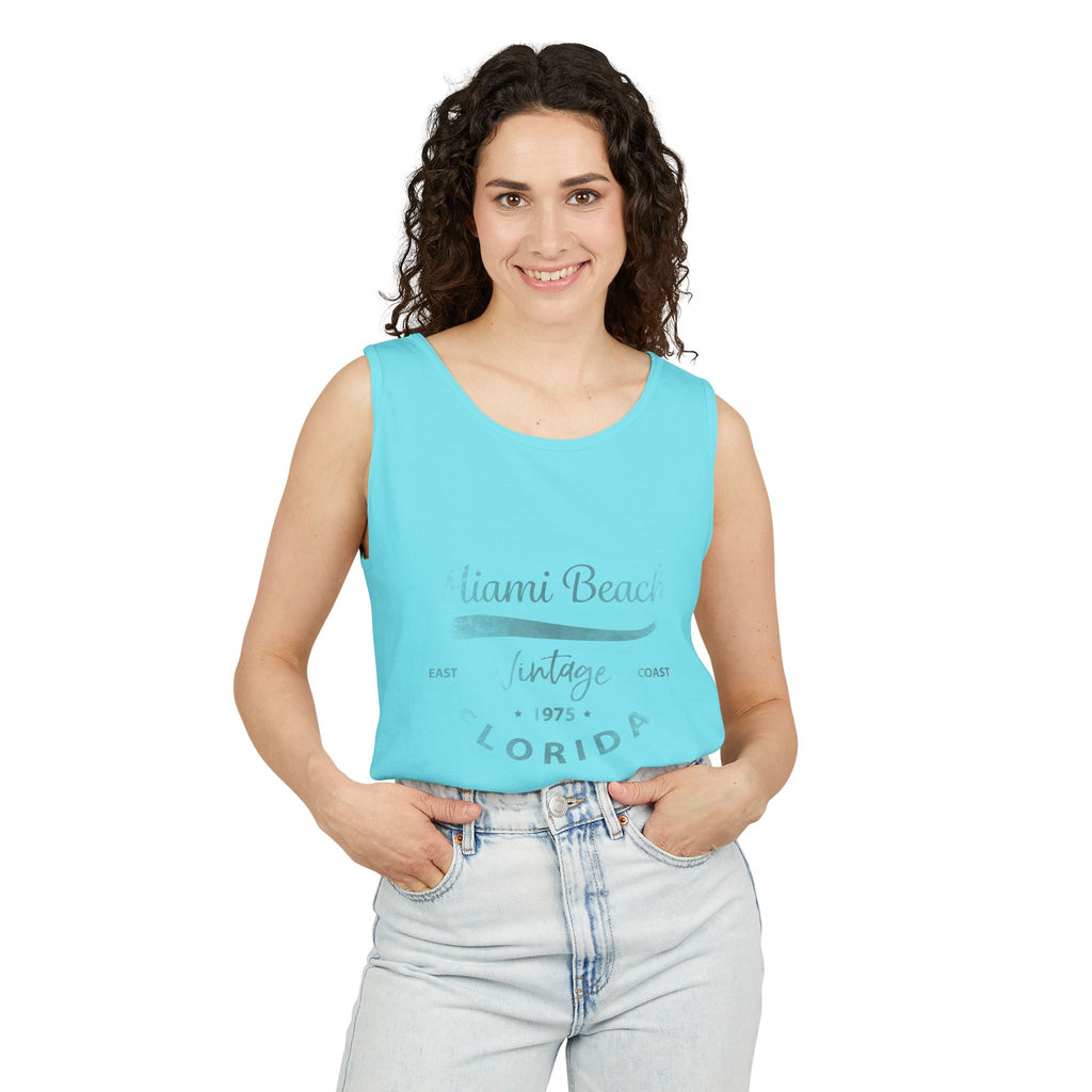 Miami Beach Vintage Graphic Tee Unisex Garment-Dyed Tank Top
