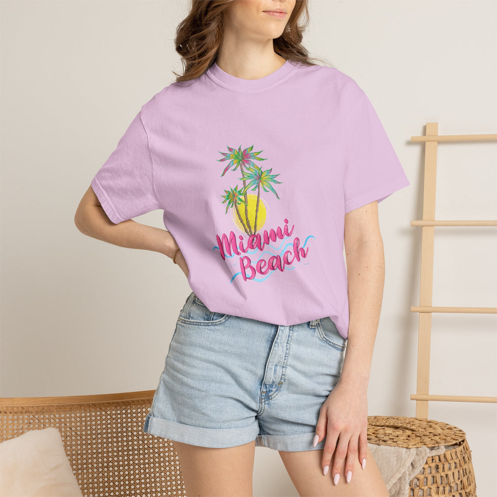 MIAMI BEACH Palm Sunset Graphic Unisex Garment-Dyed T-shirt