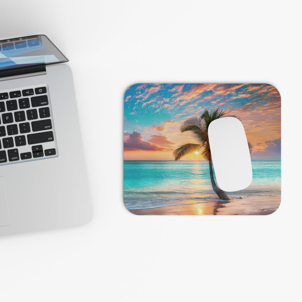 Tropical Island Sunset Mouse Pad – Colorful Beach Office Decor Description