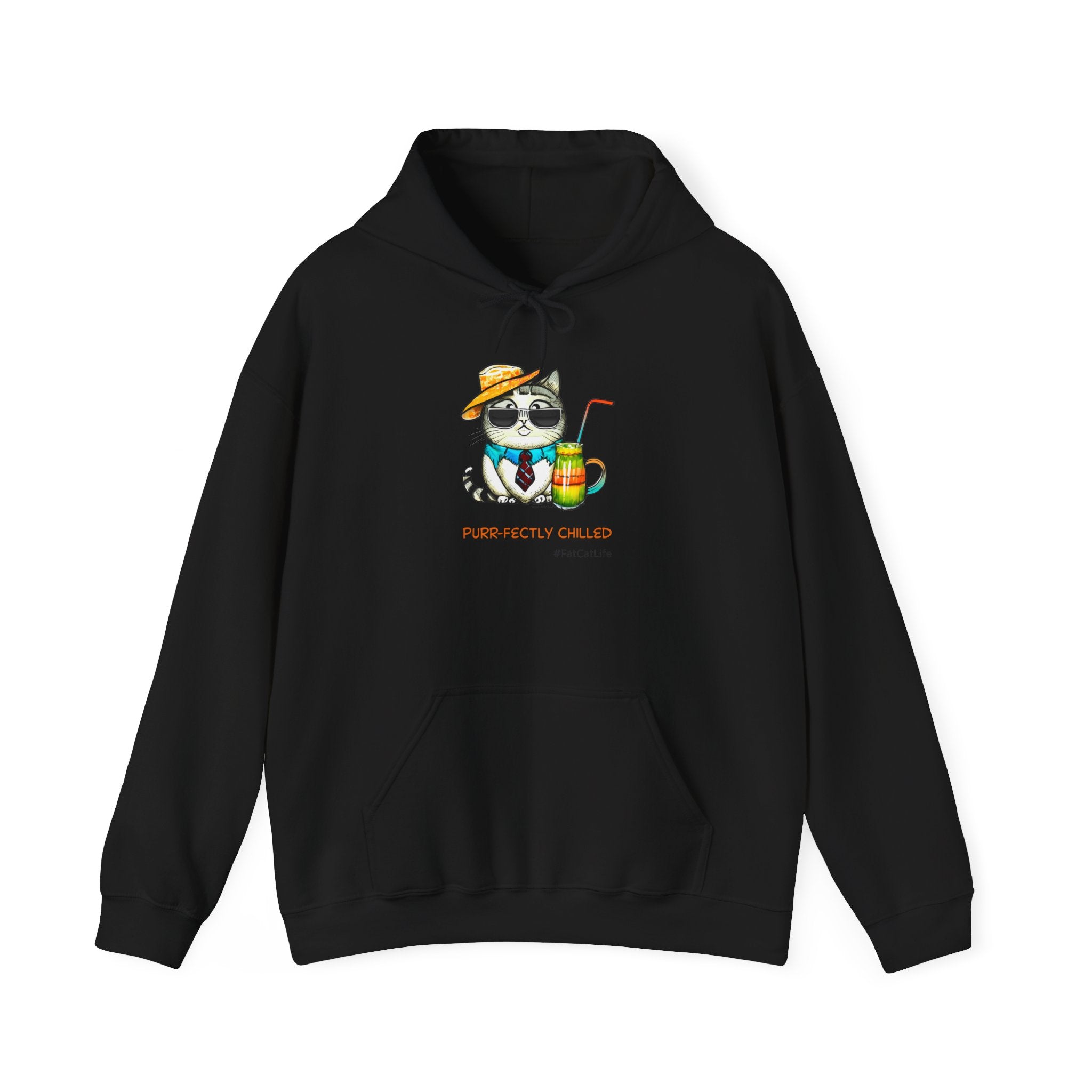 Purr-fectly Chilled Cat Graphic Hoodie Unisex Heavy Blend™ Hooded Sweatshirt