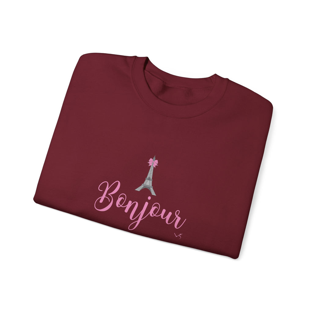 Bonjour Paris Eiffel Tower Graphic Sweatshirt - Unisex Heavy Blend™ Crewneck Sweatshirt