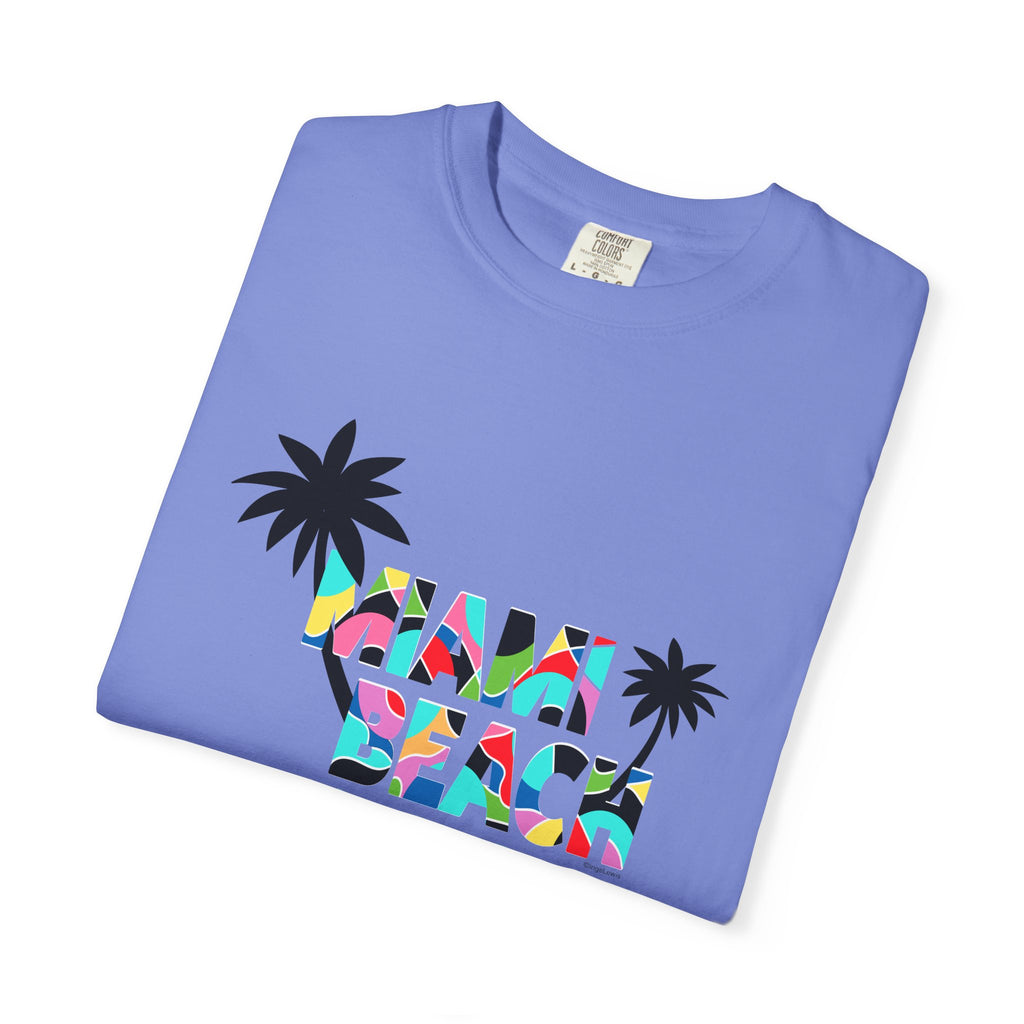 MIAMI BEACH Color Block Graphic Unisex Garment-Dyed T-shirt