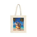 Beach Please Dog in Blue HatCotton Canvas Tote Bag