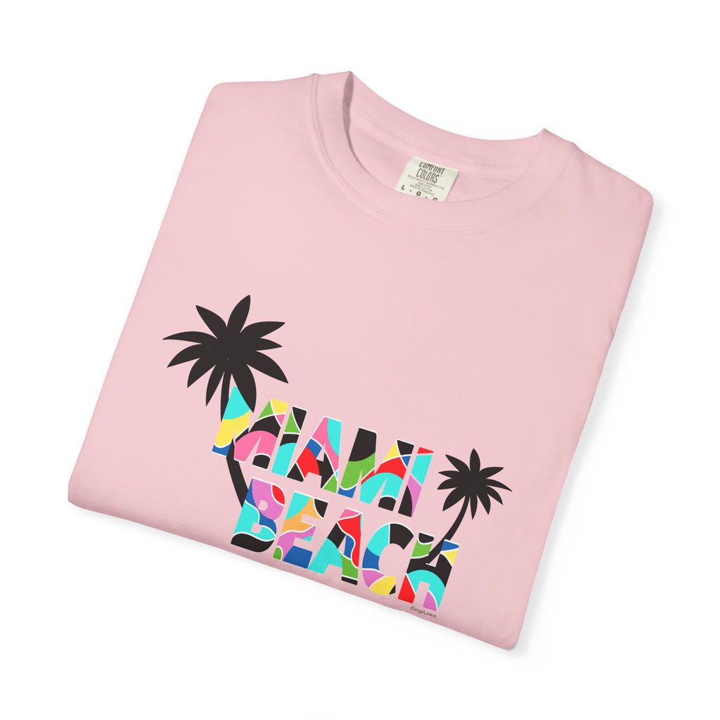 MIAMI BEACH Color Block Graphic Unisex Garment-Dyed T-shirt