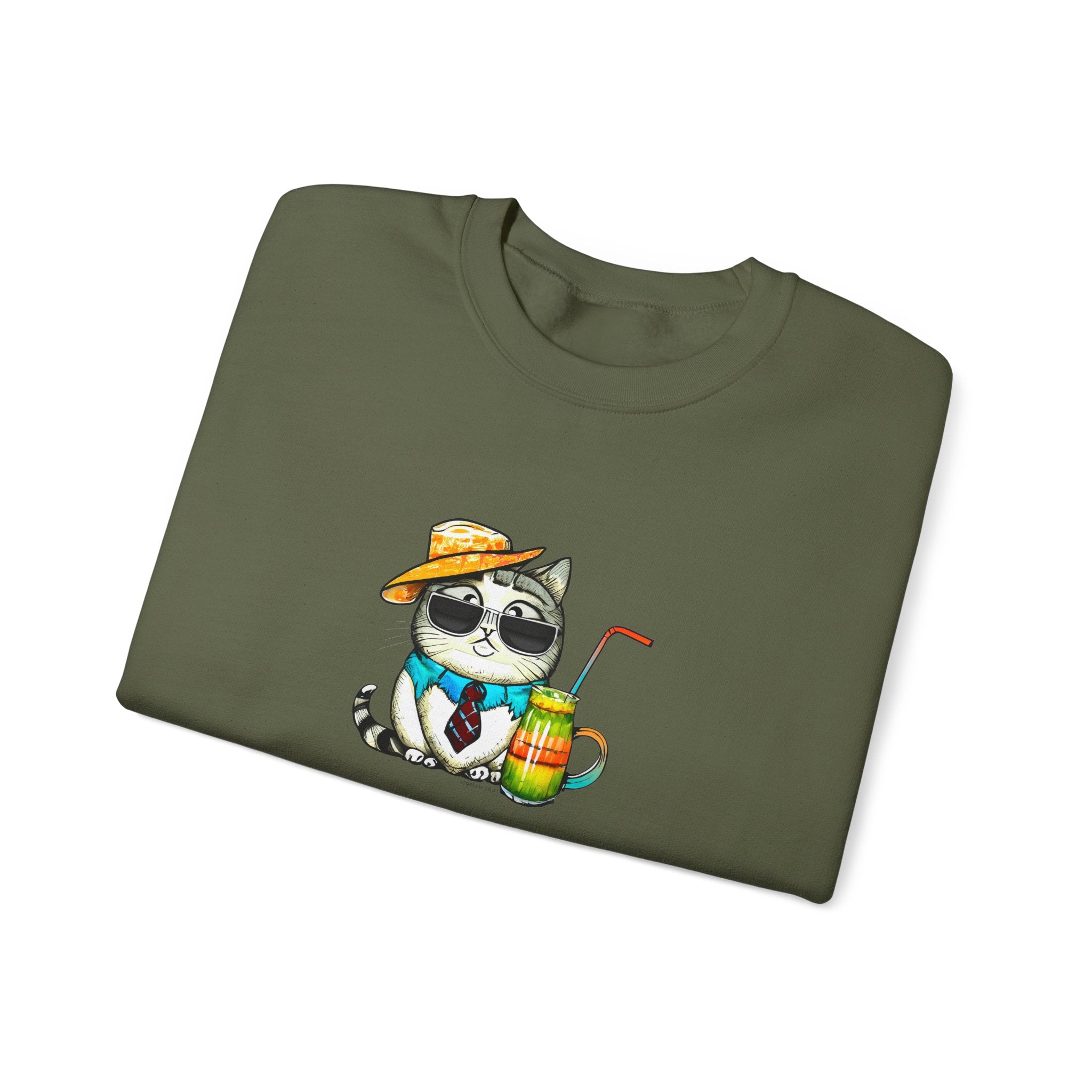 Fun Purr-fectly Chilled Cat Graphic Unisex Heavy Blend™ Crewneck Sweatshirt