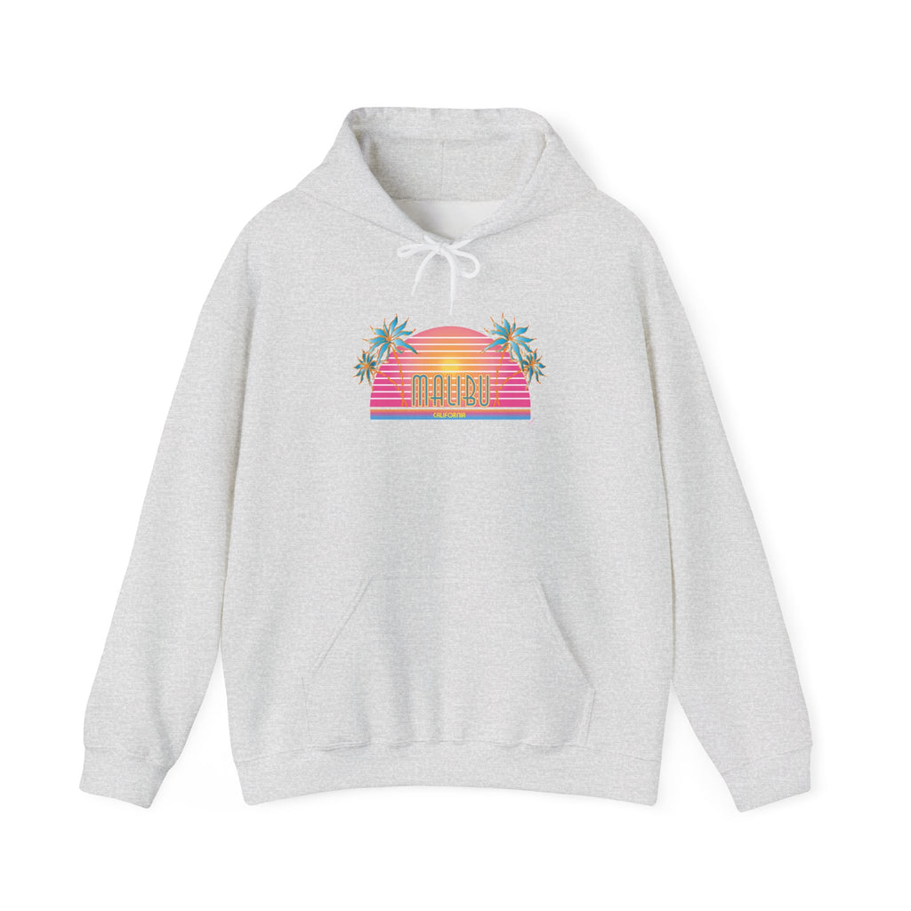Retro Malibu Sunset Hoodie — Palm Tree Tropical Graphic