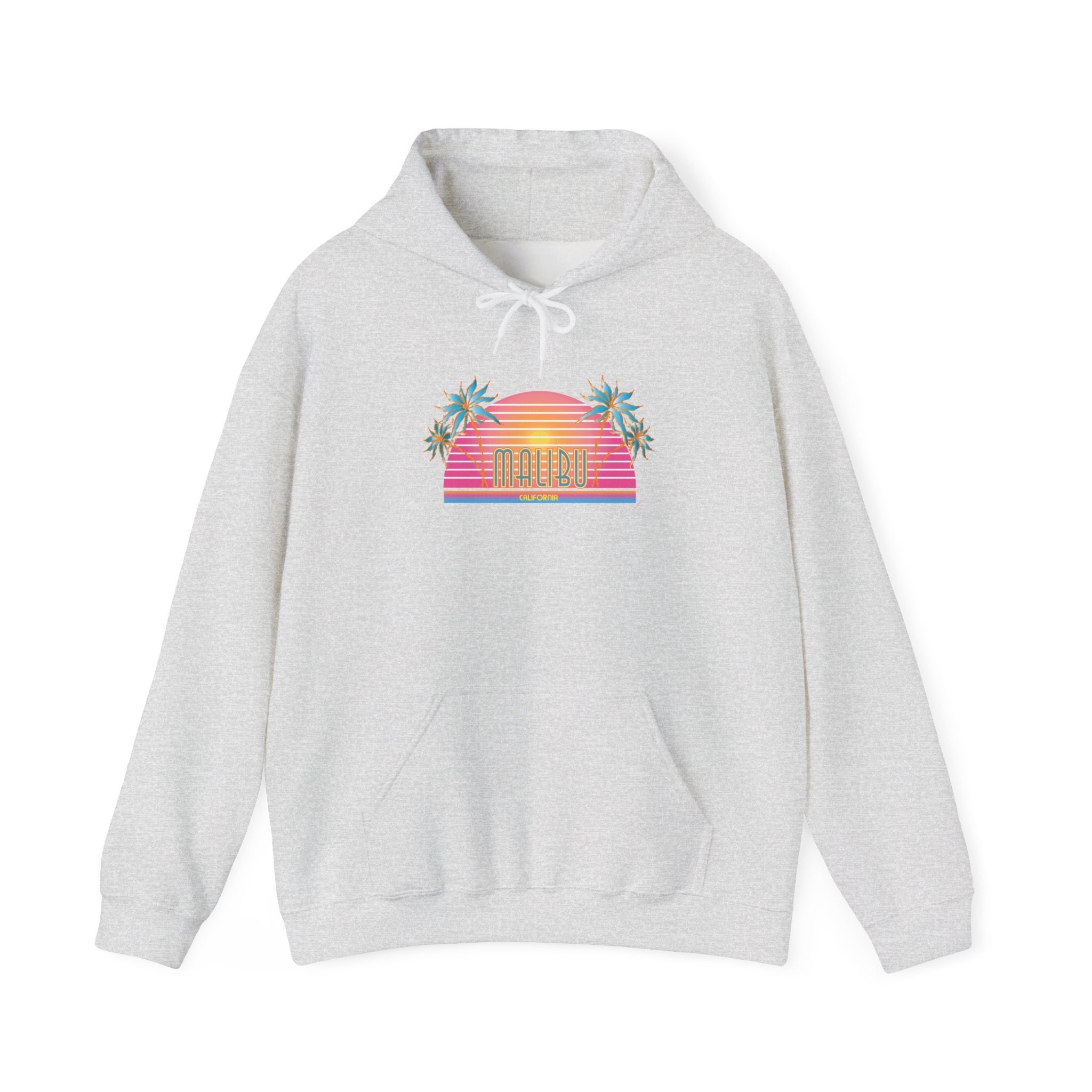 Retro Malibu Sunset Hoodie — Palm Tree Tropical Graphic