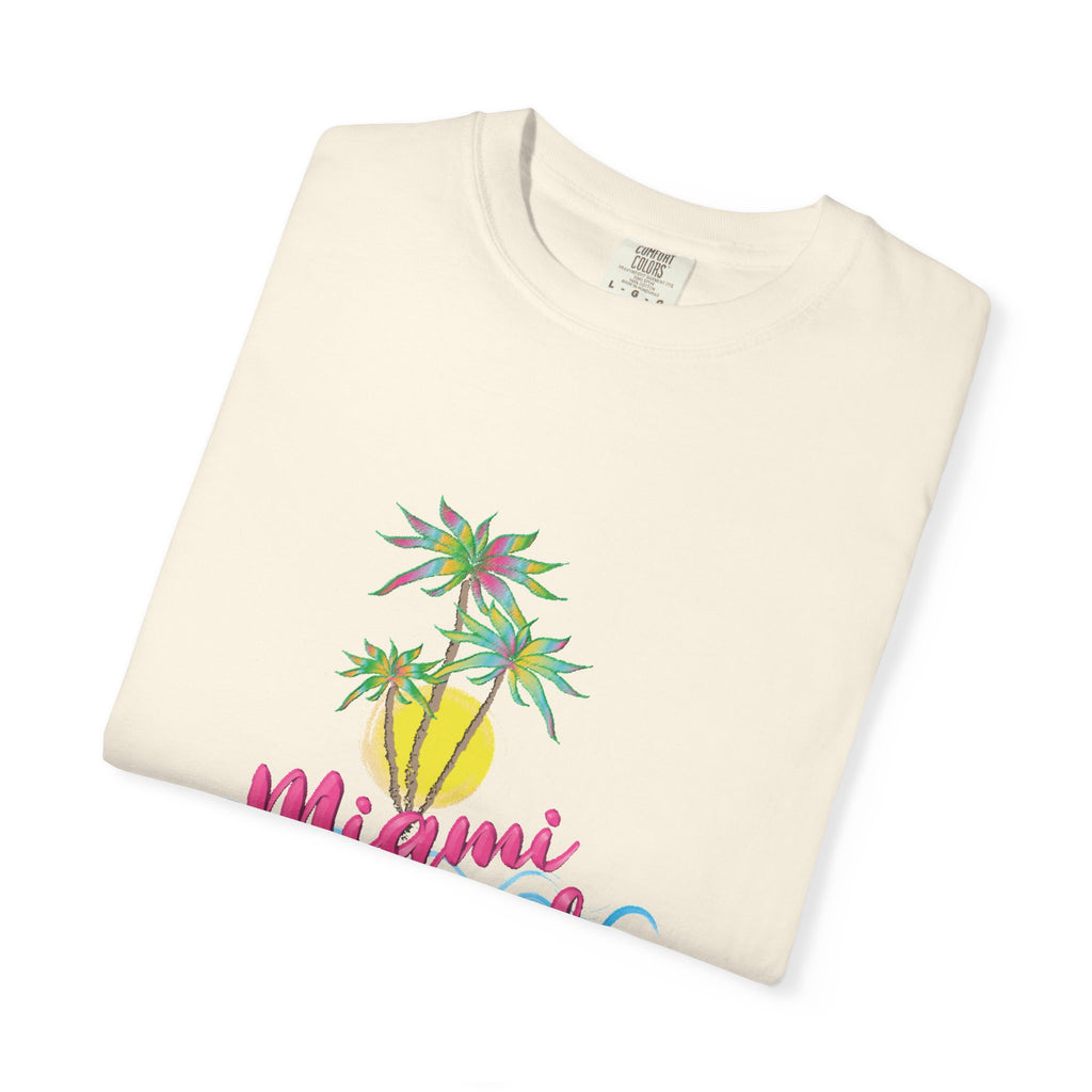 MIAMI BEACH Palm Sunset Graphic Unisex Garment-Dyed T-shirt