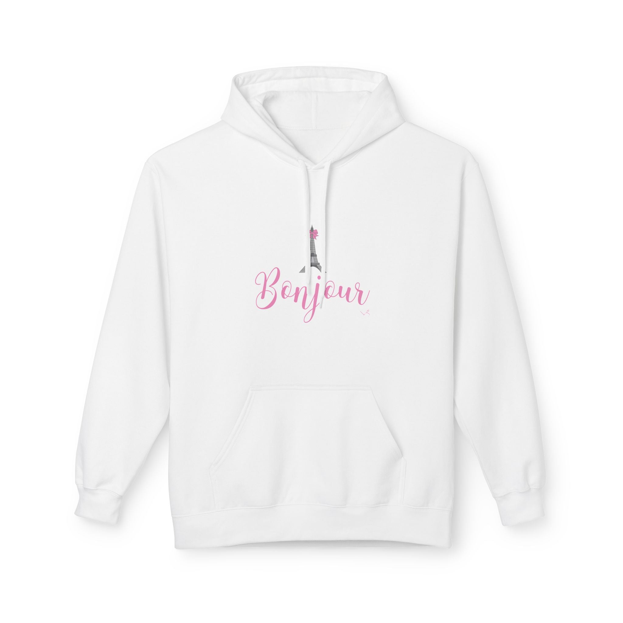 Bonjour Paris Eiffel Tower Graphic Hoodie - Unisex Midweight Softstyle Fleece Hoodie