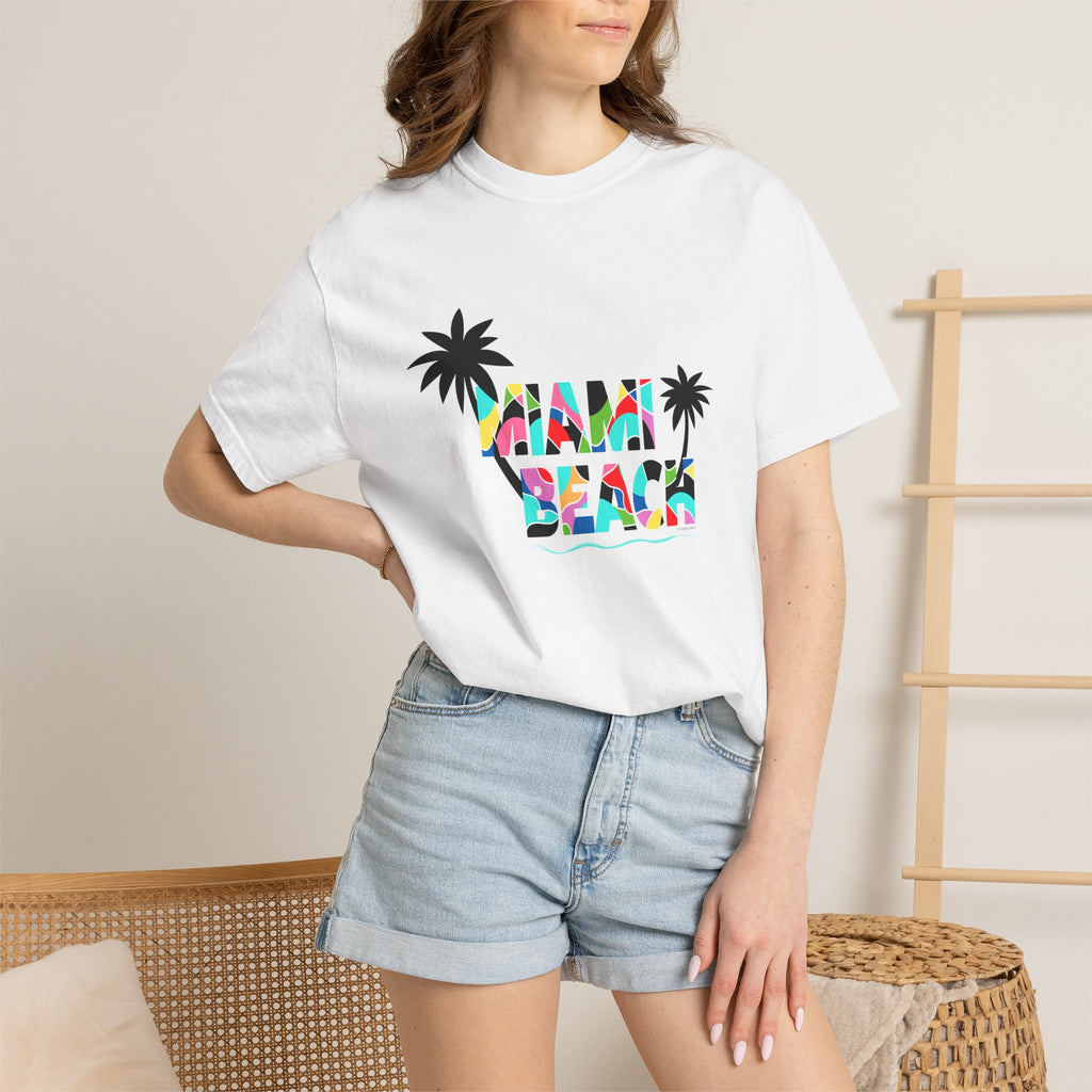 MIAMI BEACH Color Block Graphic Unisex Garment-Dyed T-shirt