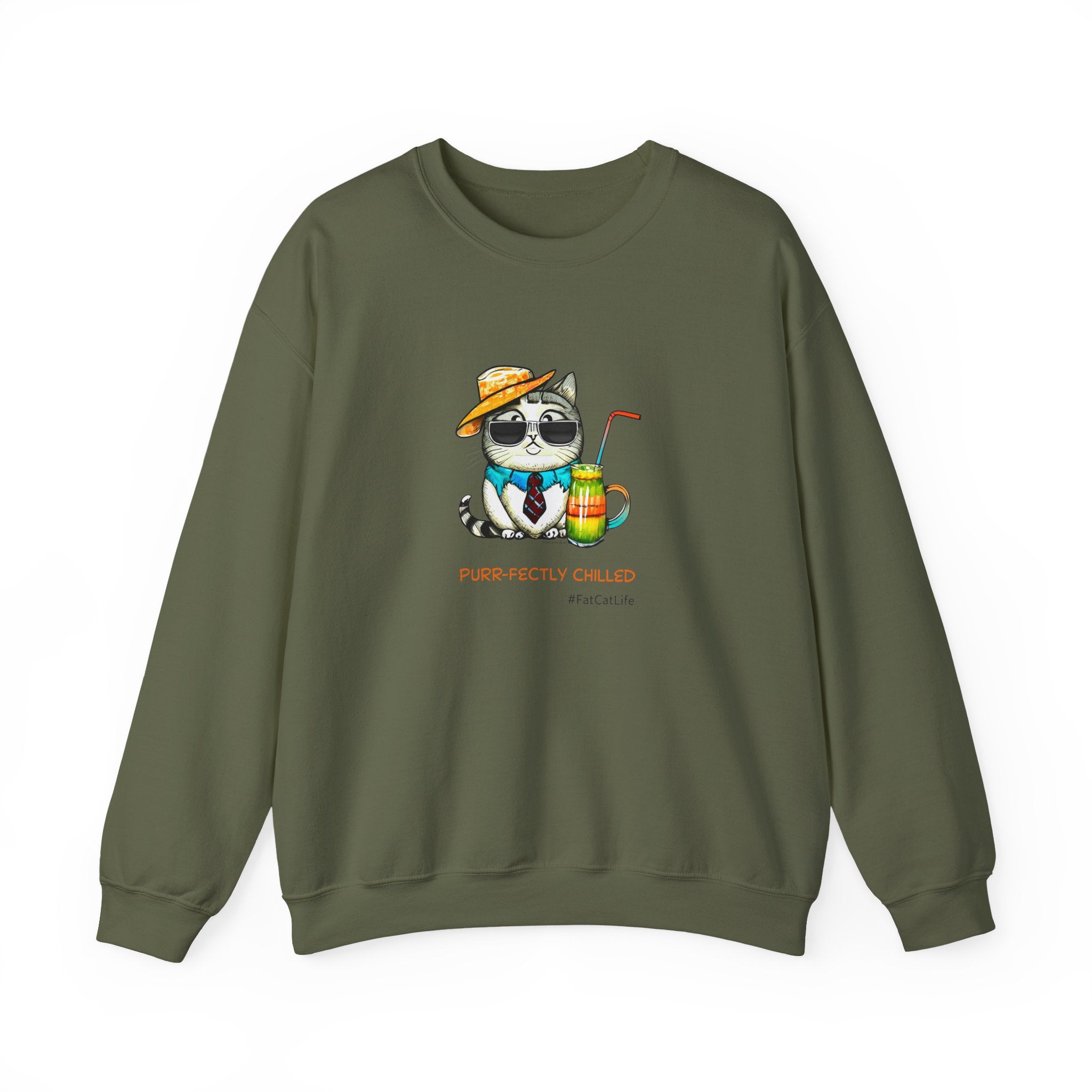 Fun Purr-fectly Chilled Cat Graphic Unisex Heavy Blend™ Crewneck Sweatshirt