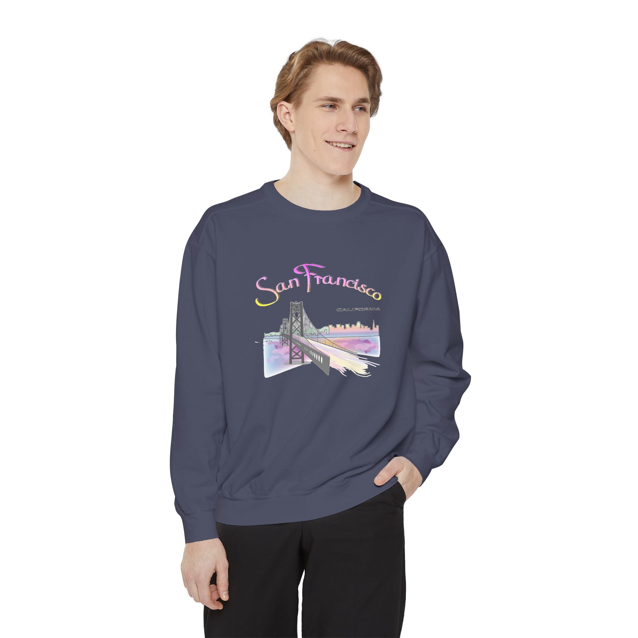 San Francisco Rainbow Bridge Graphic Sweatshirt - Unisex Garment-Dyed Sweatshirt