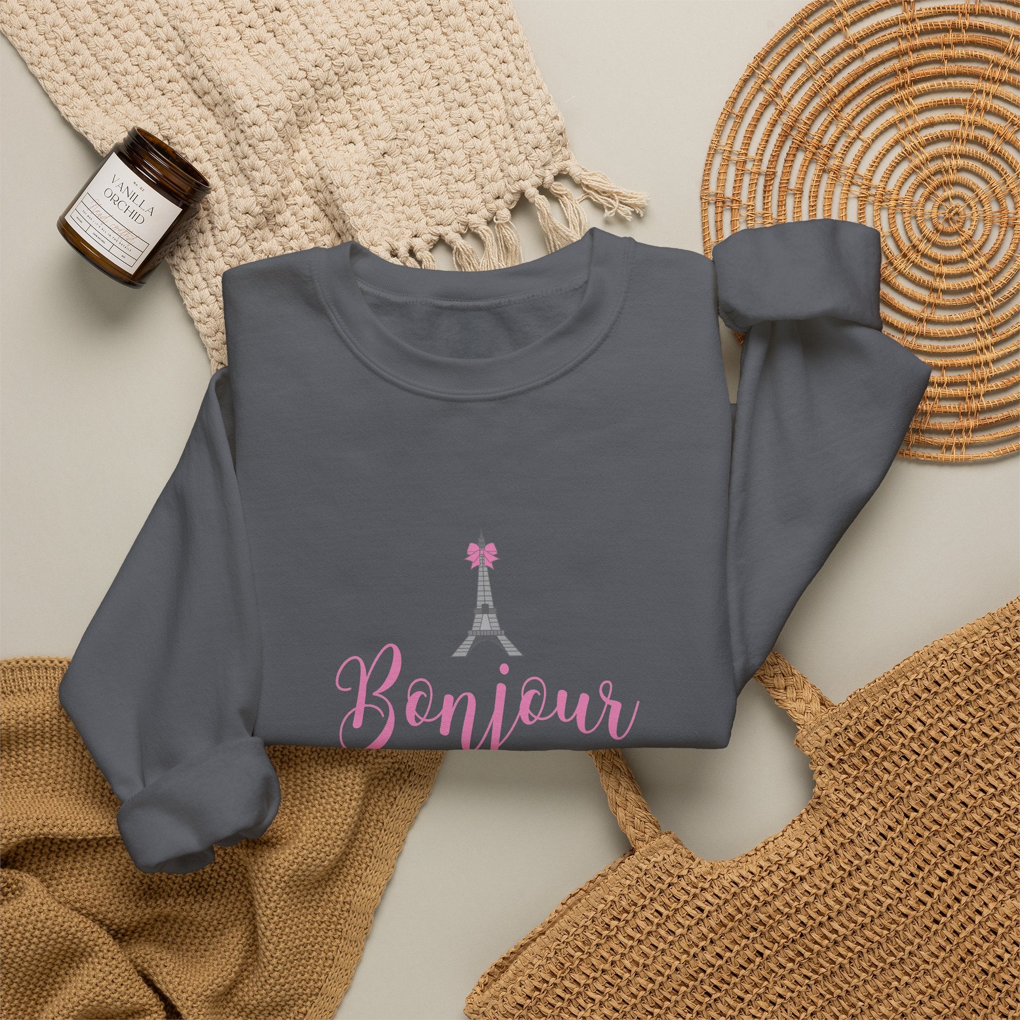 Bonjour Paris Eiffel Tower Graphic Sweatshirt - Unisex Heavy Blend™ Crewneck Sweatshirt