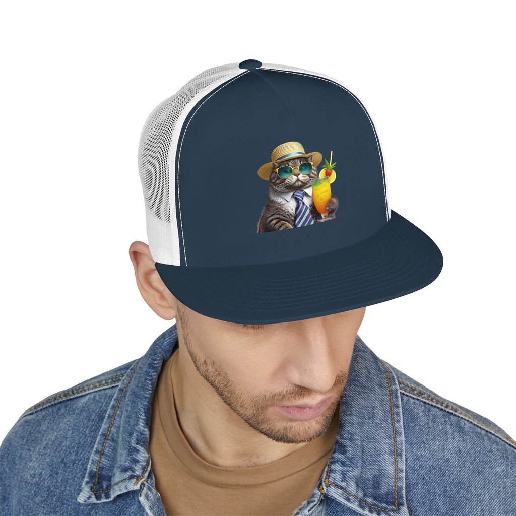 Happy Hour Cat Trucker Hat | Funny Cat Beach Cap