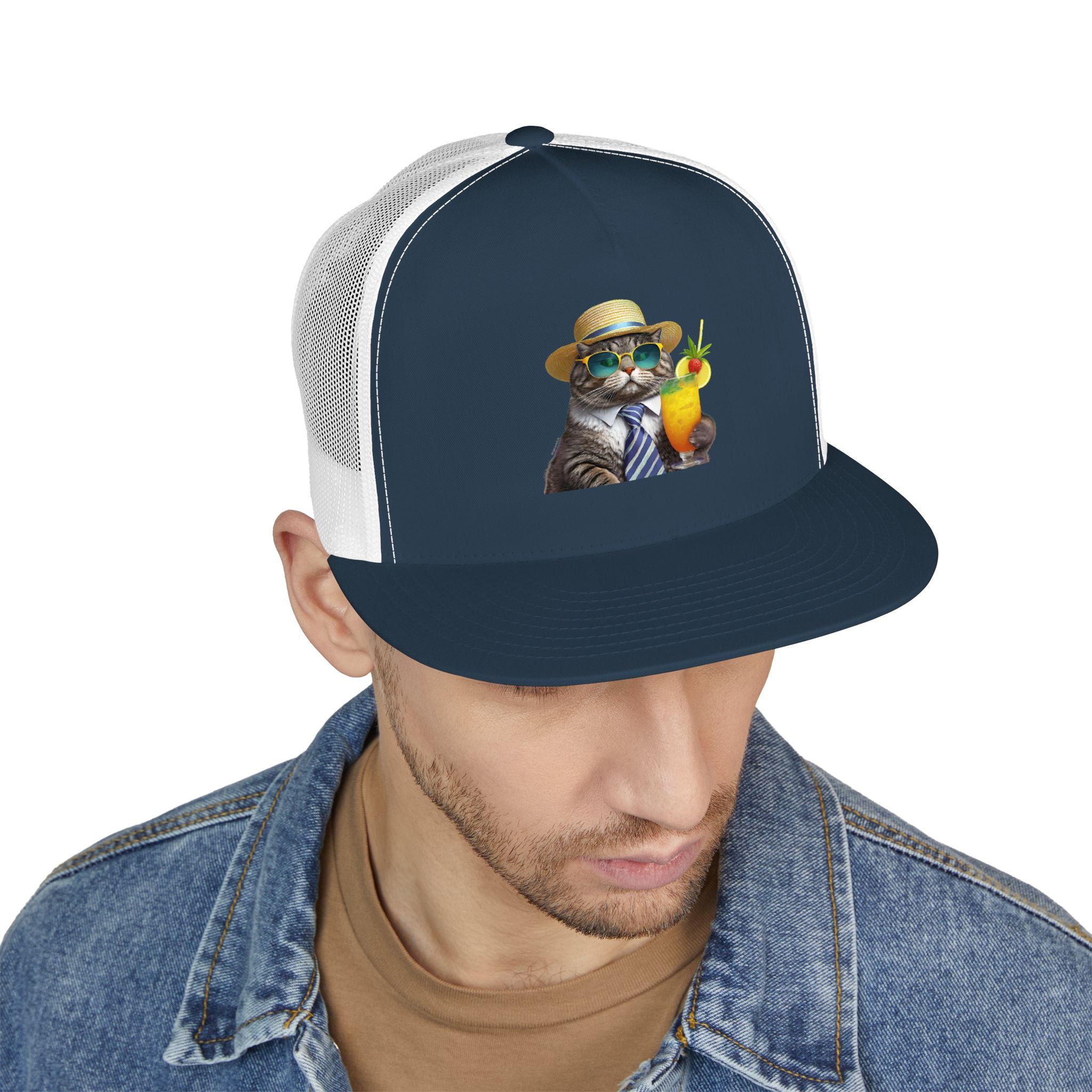 Happy Hour Cat Trucker Hat | Funny Cat Beach Cap