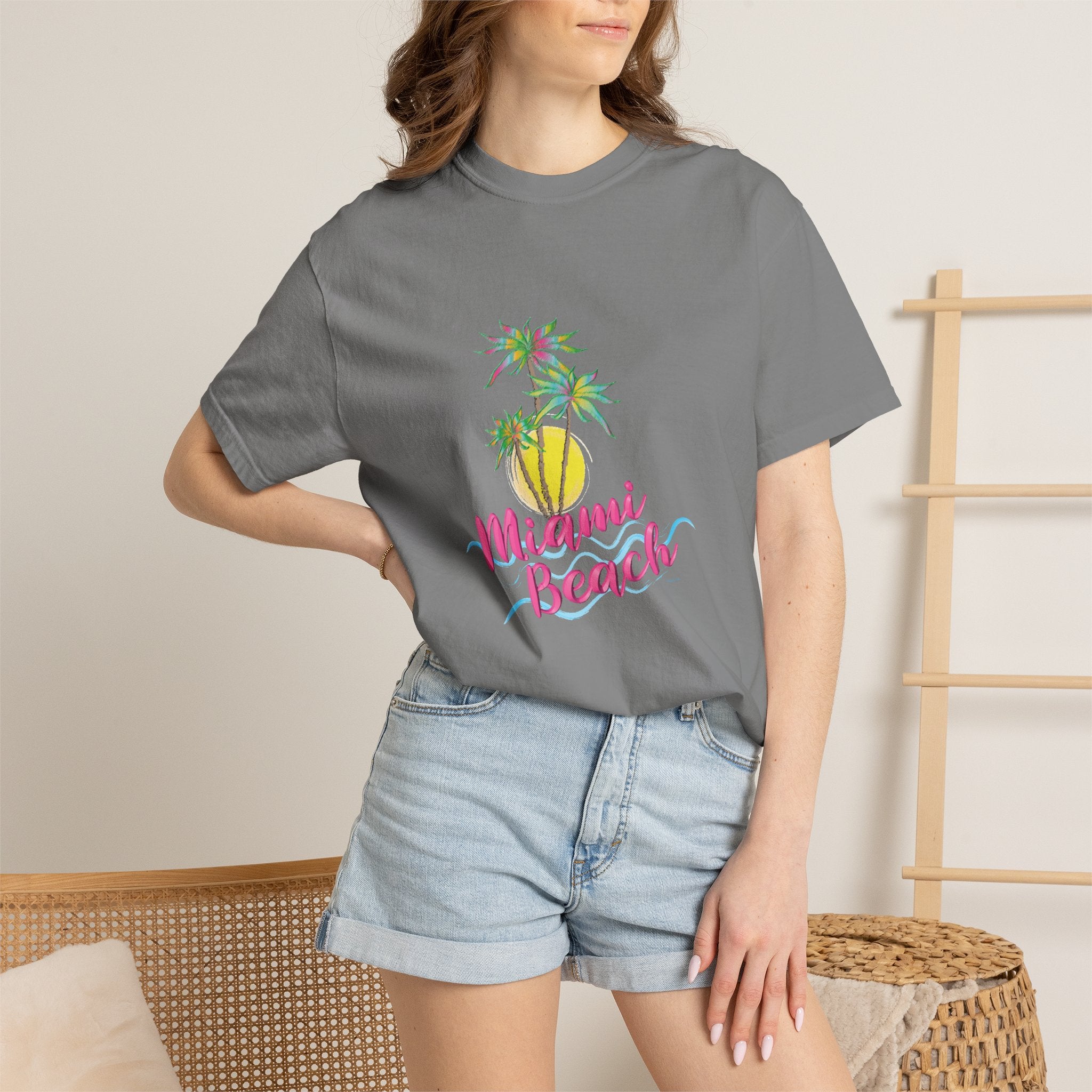 MIAMI BEACH Palm Sunset Graphic Unisex Garment-Dyed T-shirt