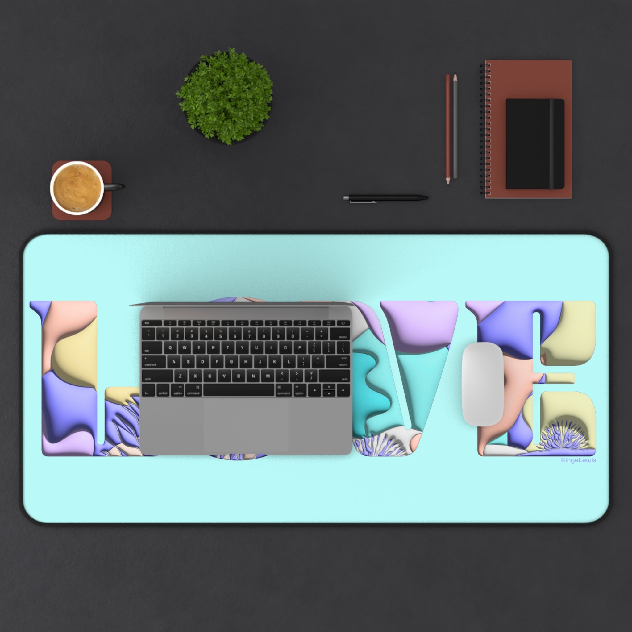 LOVE Colorful Modern 3D Typography Large Desk Mat