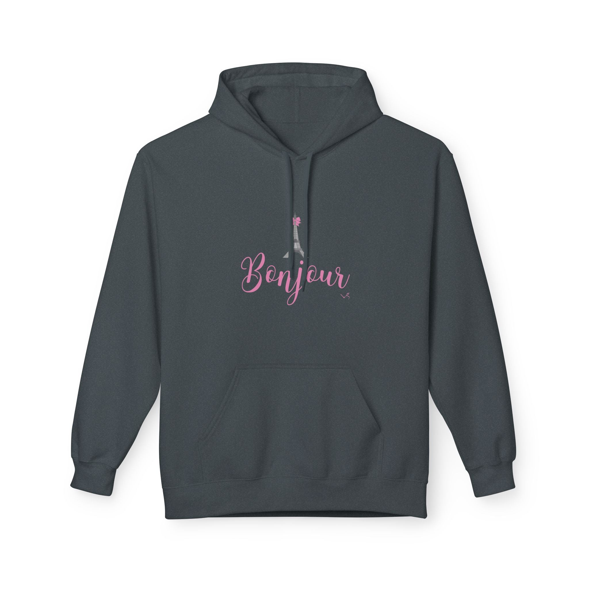 Bonjour Paris Eiffel Tower Graphic Hoodie - Unisex Midweight Softstyle Fleece Hoodie
